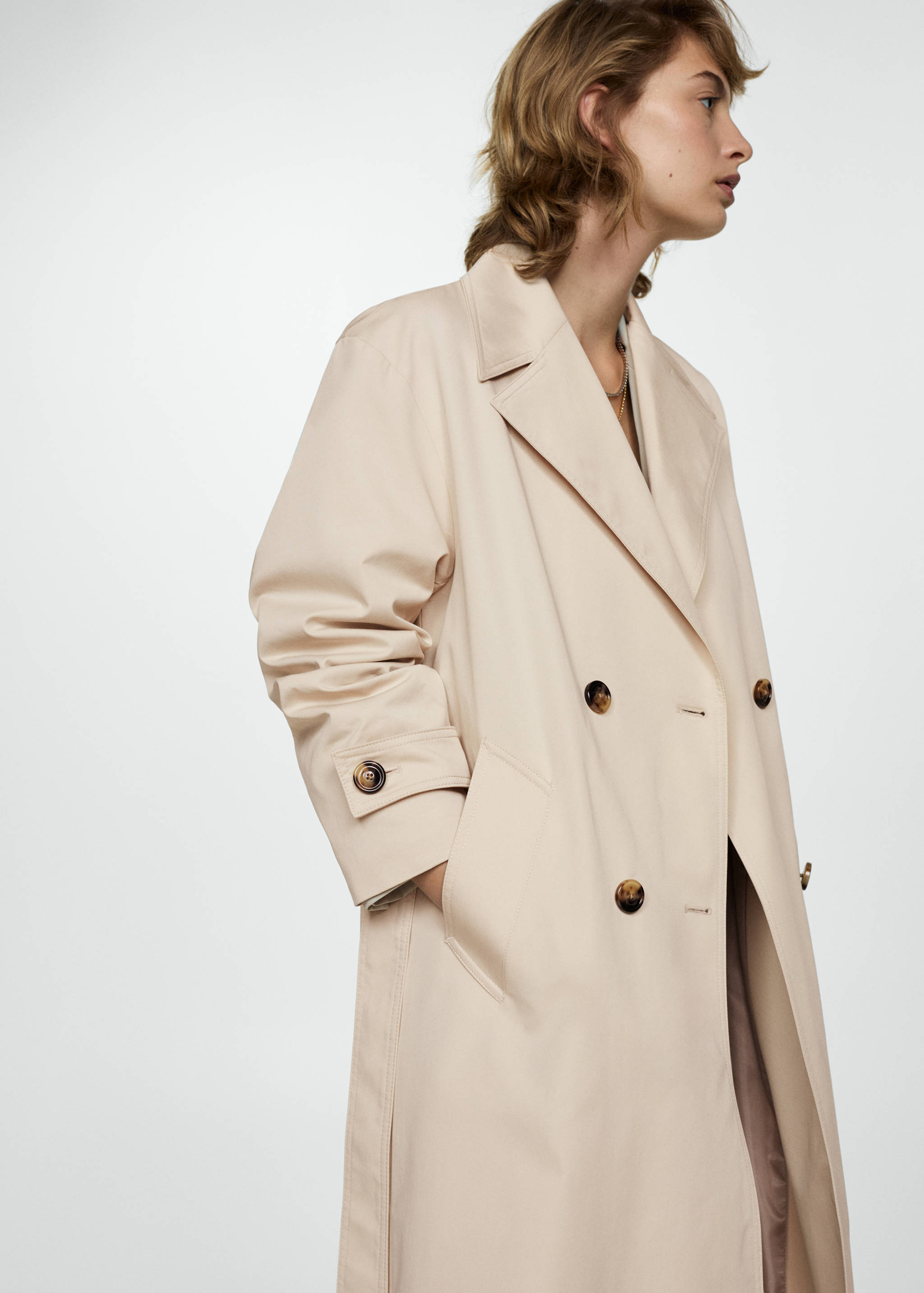 Long double-breasted trench coat - Medium plane