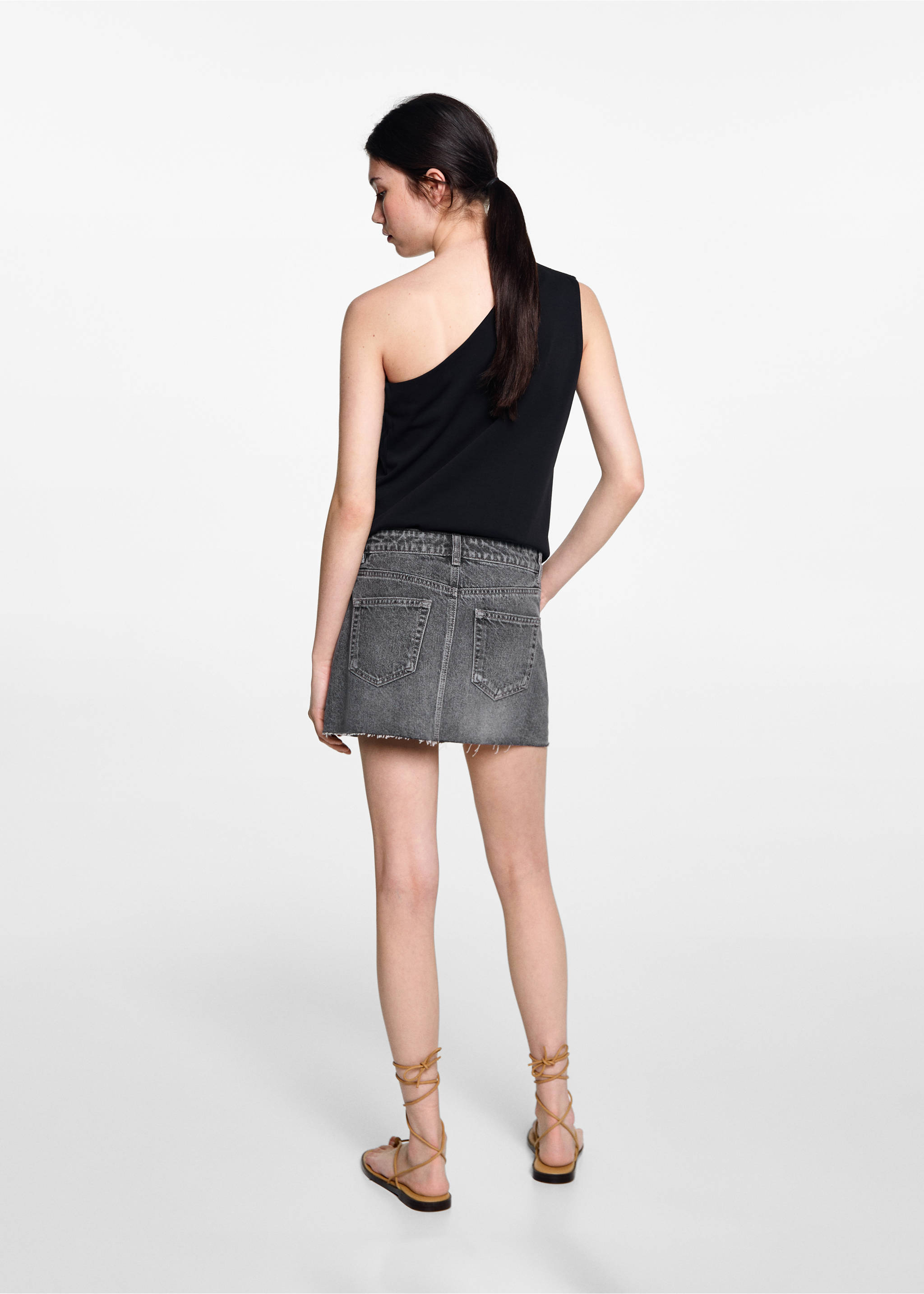 Denim mini-skirt - Reverse of the article, Open Grey. Ref: 77084780-00.
