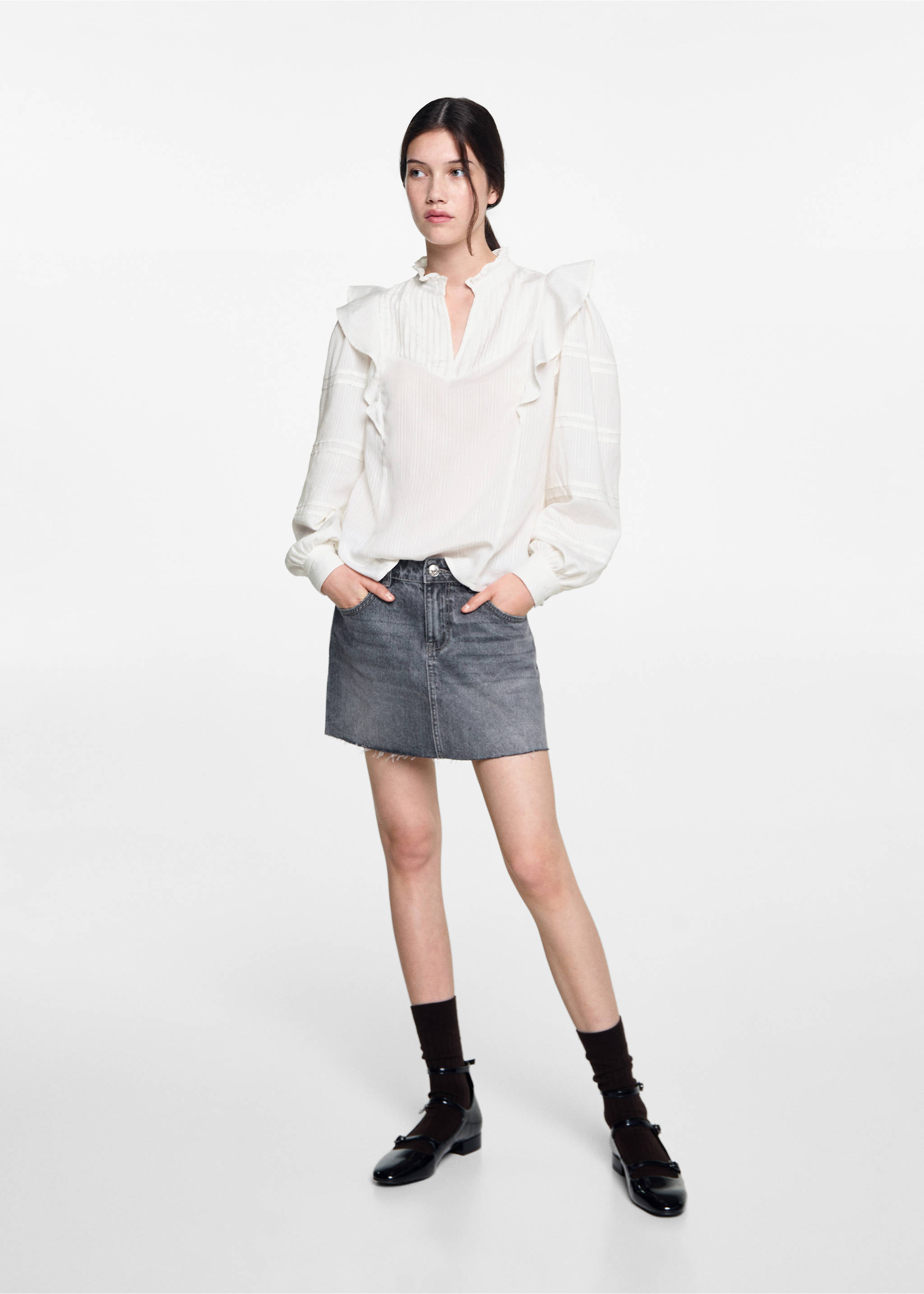 Denim mini-skirt - Details of the article 1, Open Grey. Ref: 77084780-00.