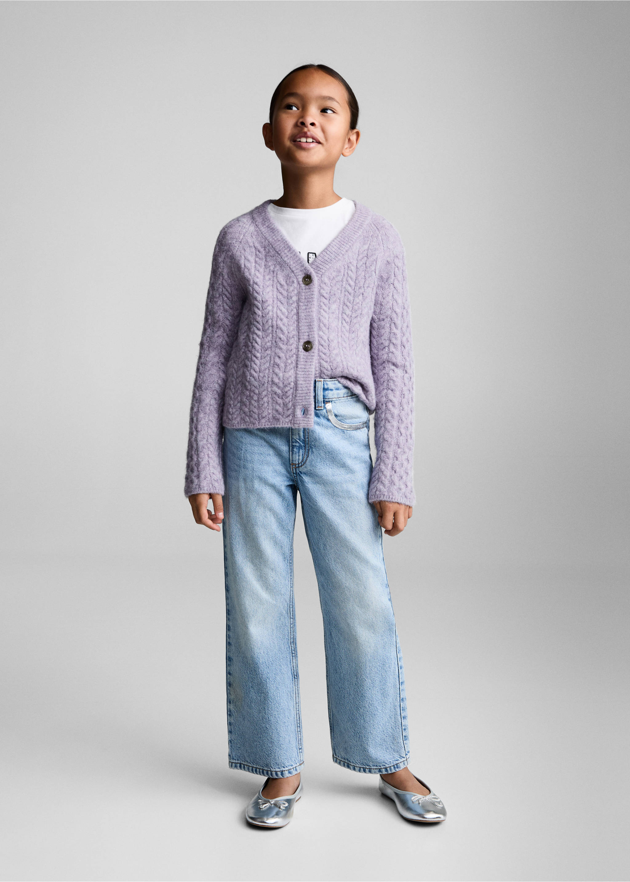 Knitted braided cardigan - General plane, Lavender. Ref: 77084784-00.