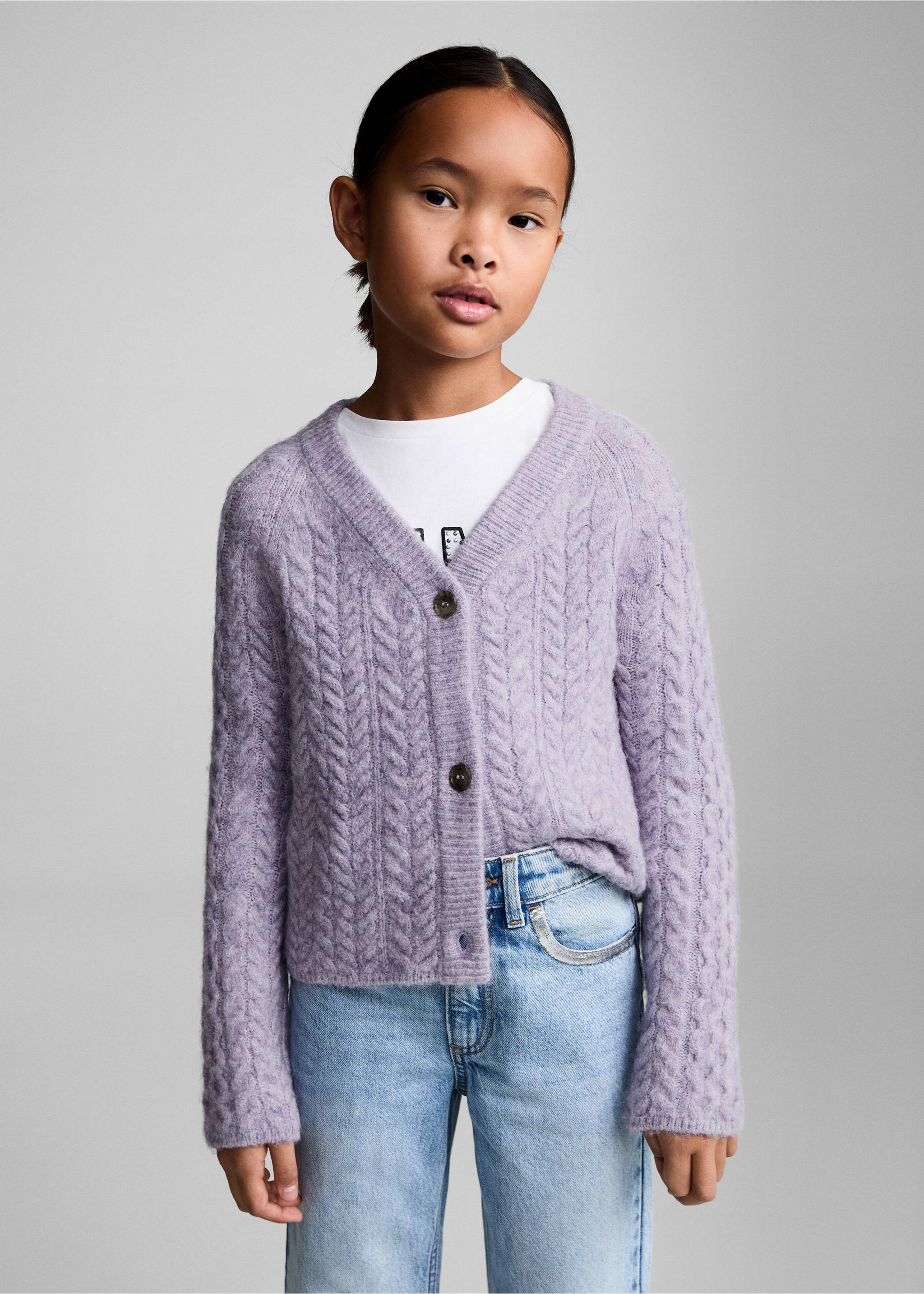 Knitted braided cardigan - Medium plane, Lavender. Ref: 77084784-00.