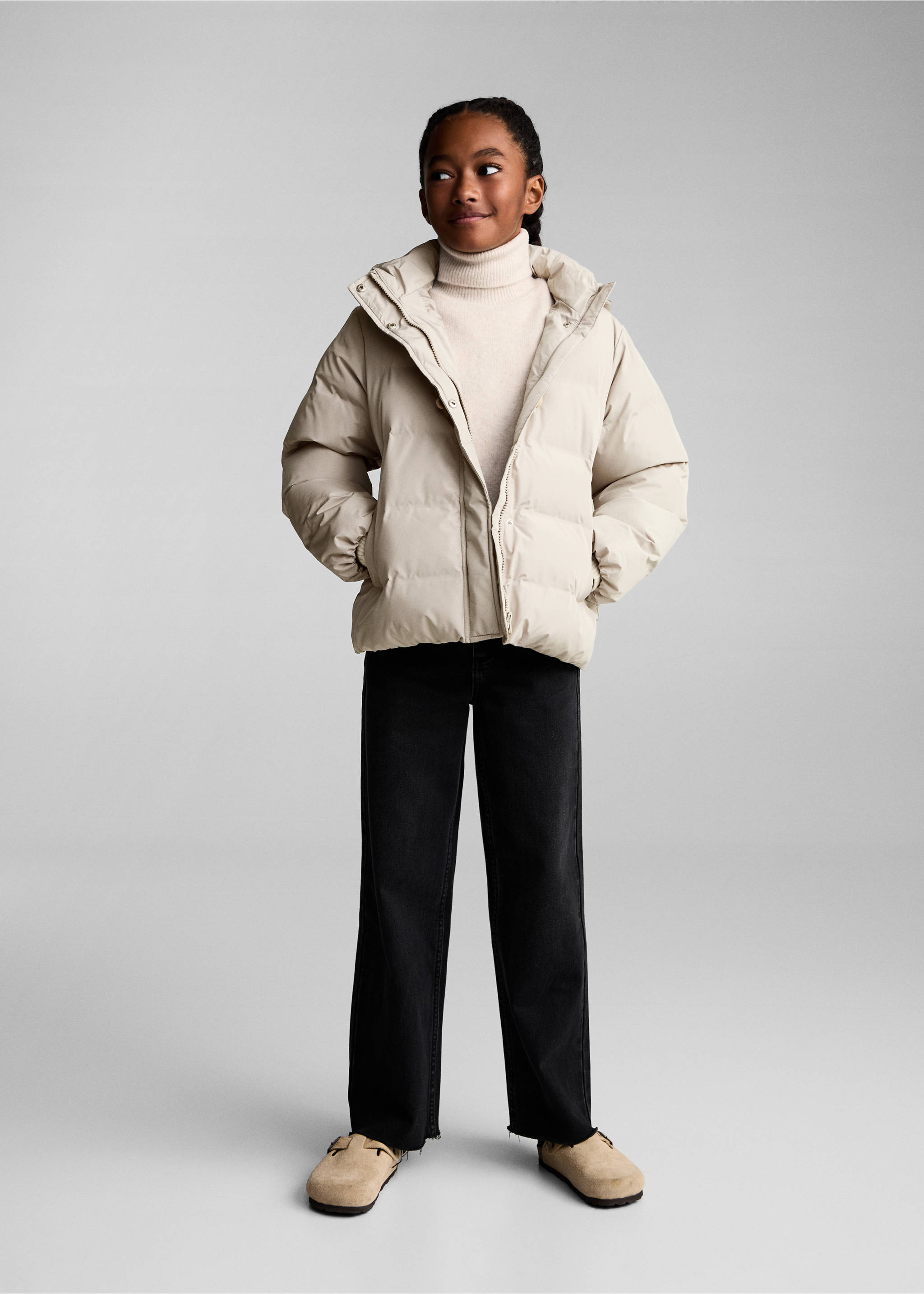Hood puffer coat - General plane, Light/Pastel Grey. Ref: 77085146-00.