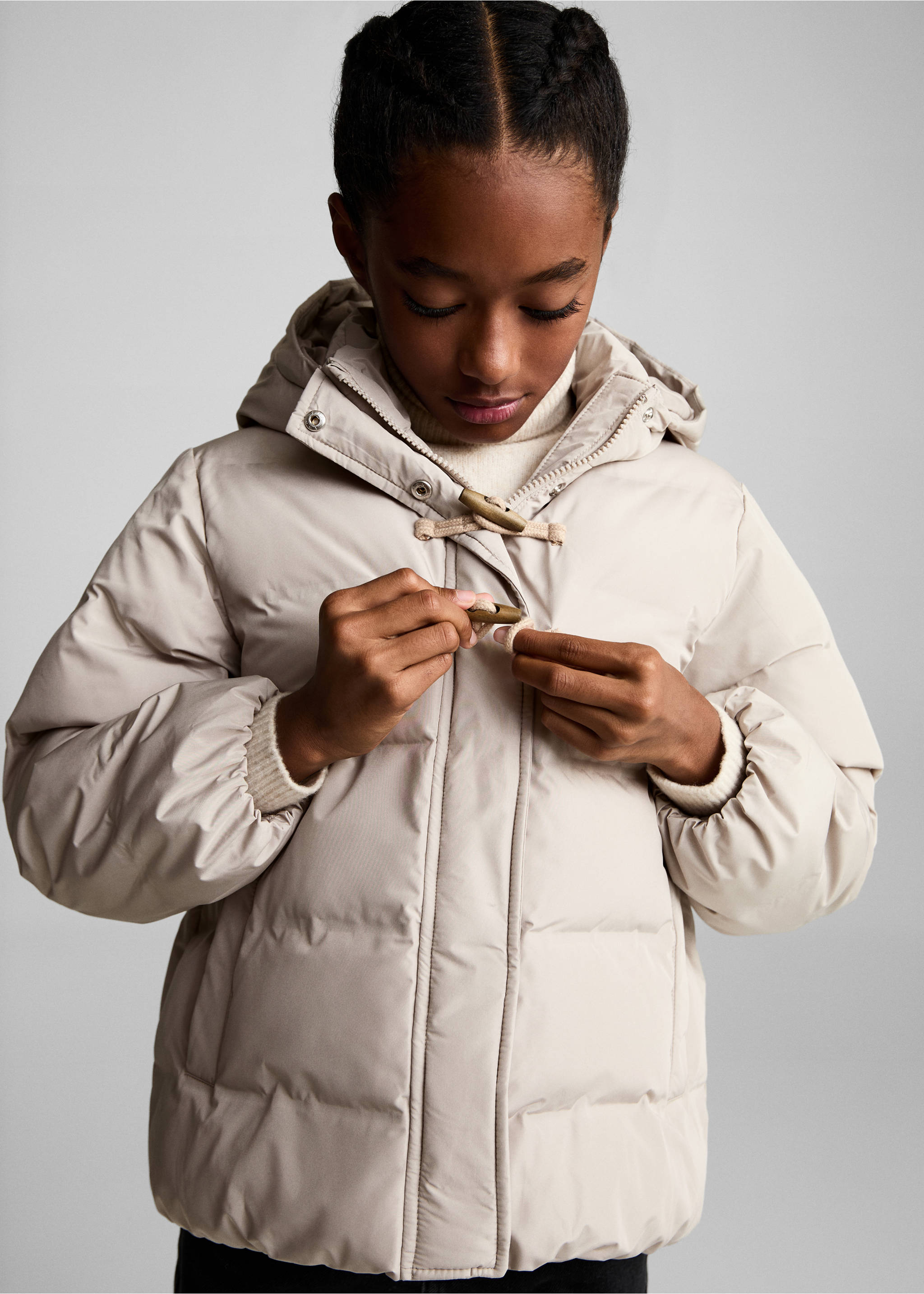Hood puffer coat - Medium plane, Light/Pastel Grey. Ref: 77085146-00.