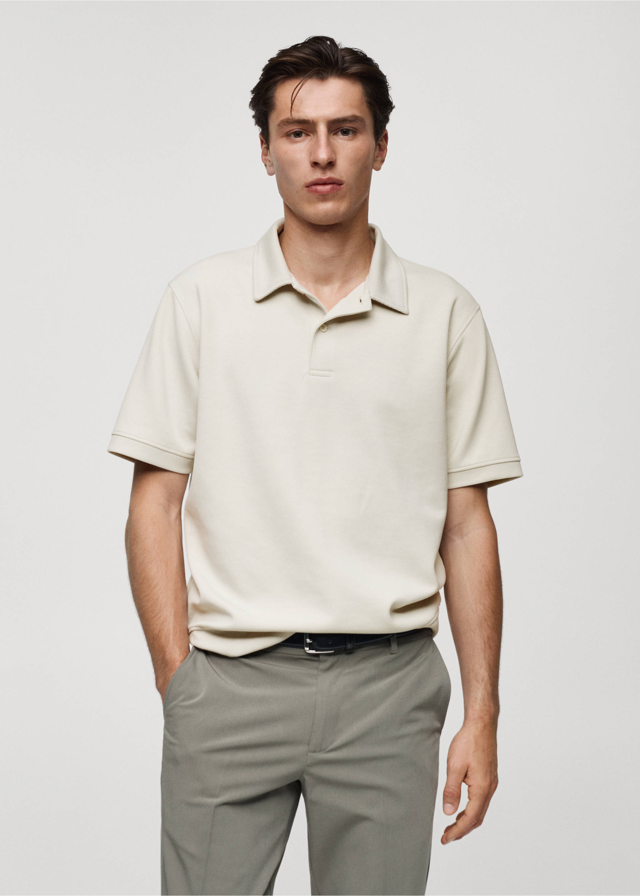 Regular fit sweatshirt-fabric polo shirt - Medium plane, Ice Grey. Ref: 77085149-00.