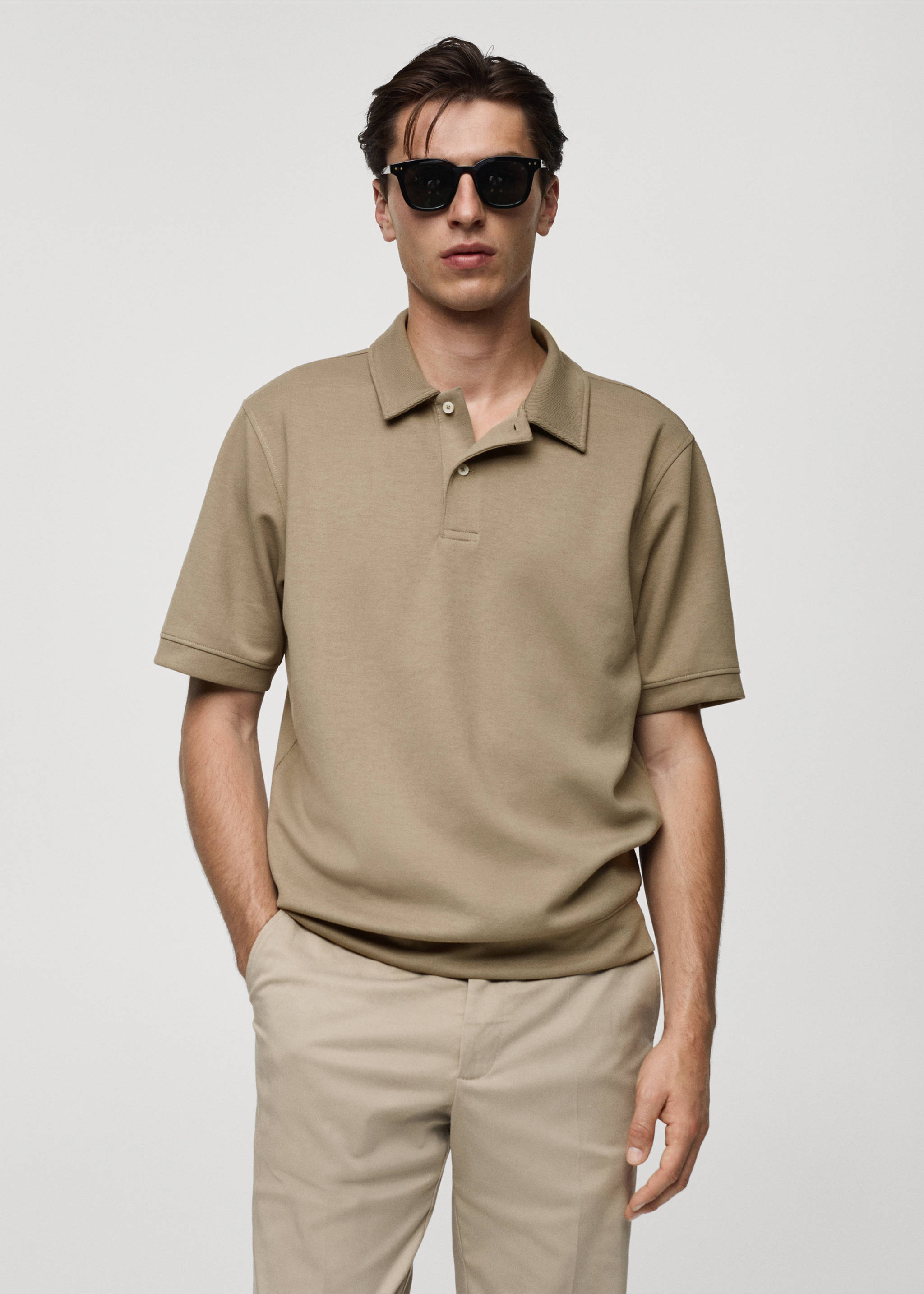 Regular fit sweatshirt-fabric polo shirt - Medium plane, Olive Green. Ref: 77085149-00.