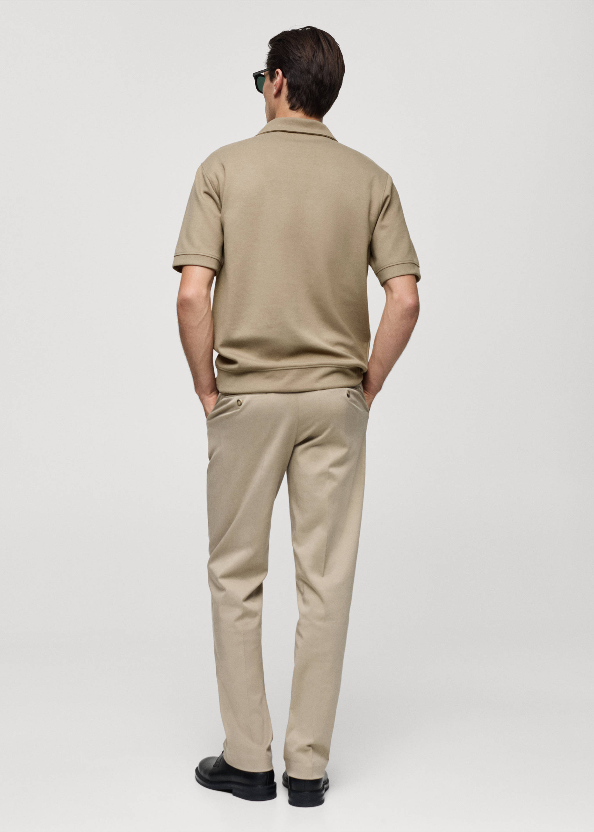 Regular fit sweatshirt-fabric polo shirt - Reverse of the article, Olive Green. Ref: 77085149-00.