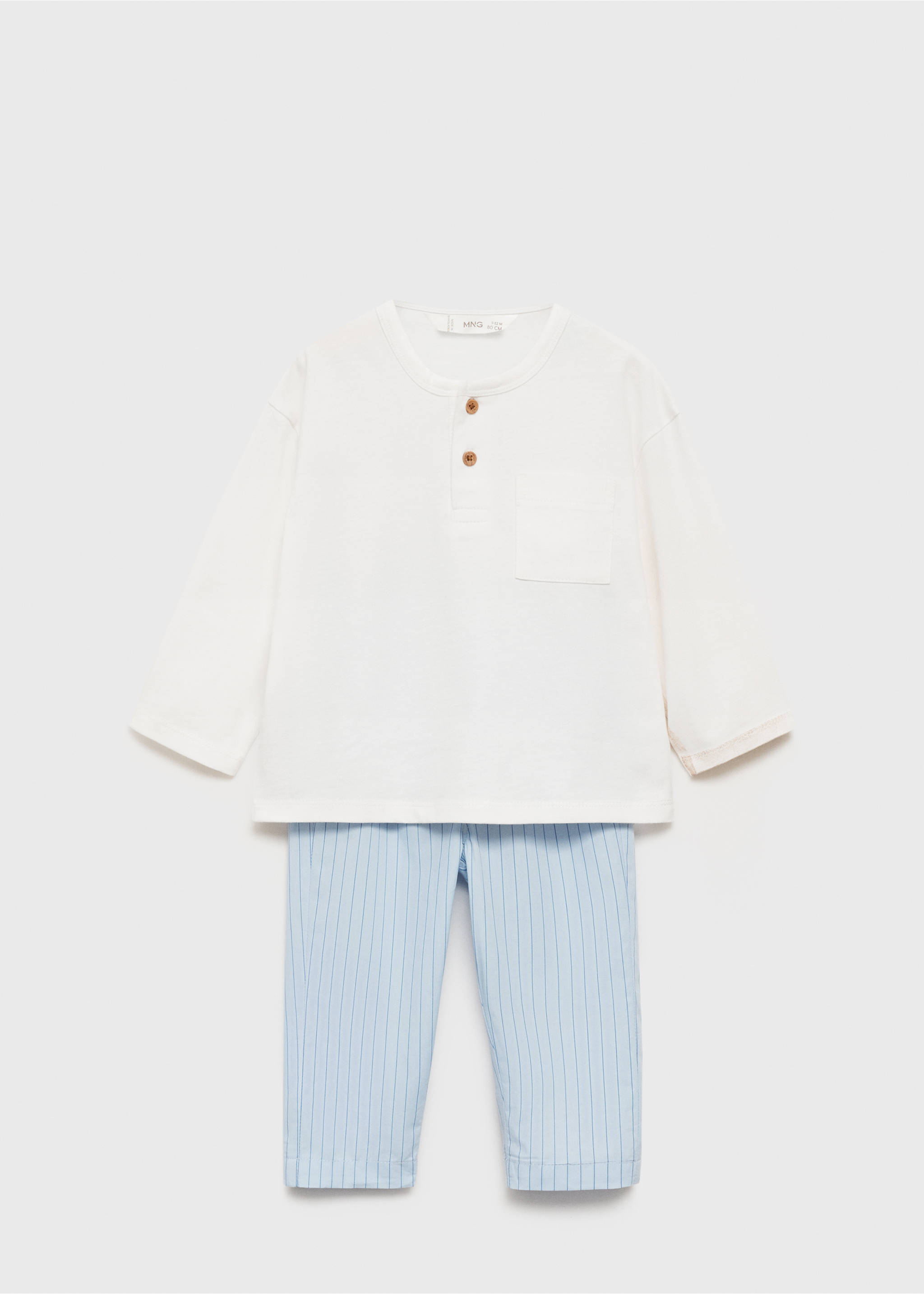 Langer Pyjama mit Streifen - Artikel ohne Model, Himmelblau. Ref: 77085150-00.