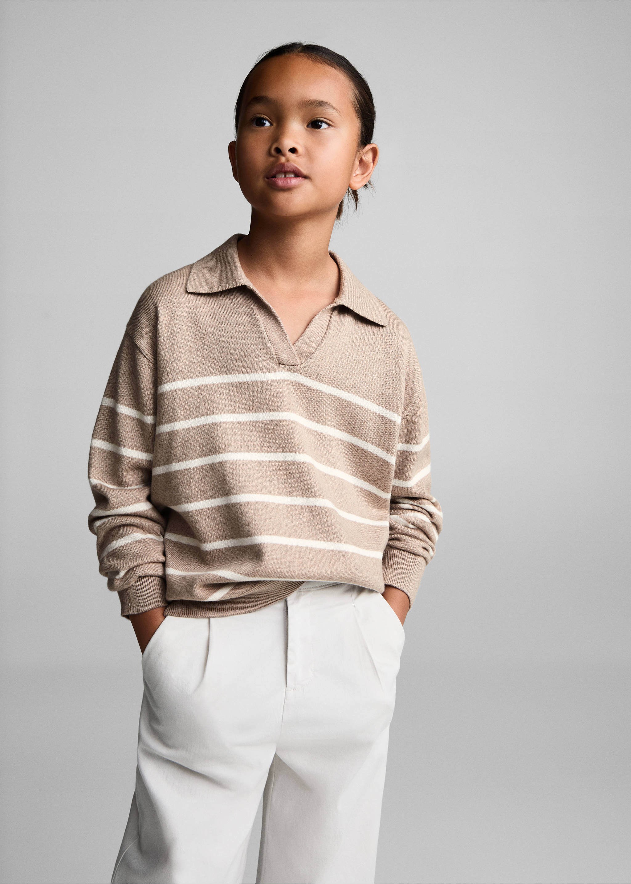 Striped polo-neck sweater - Medium plane, Sand. Ref: 77085151-00.
