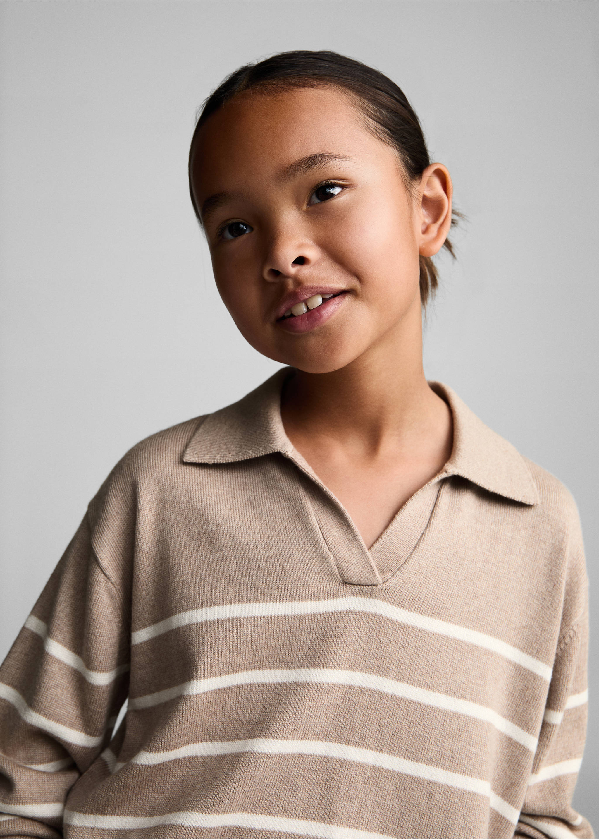 Striped polo-neck sweater - Details of the article 1, Sand. Ref: 77085151-00.