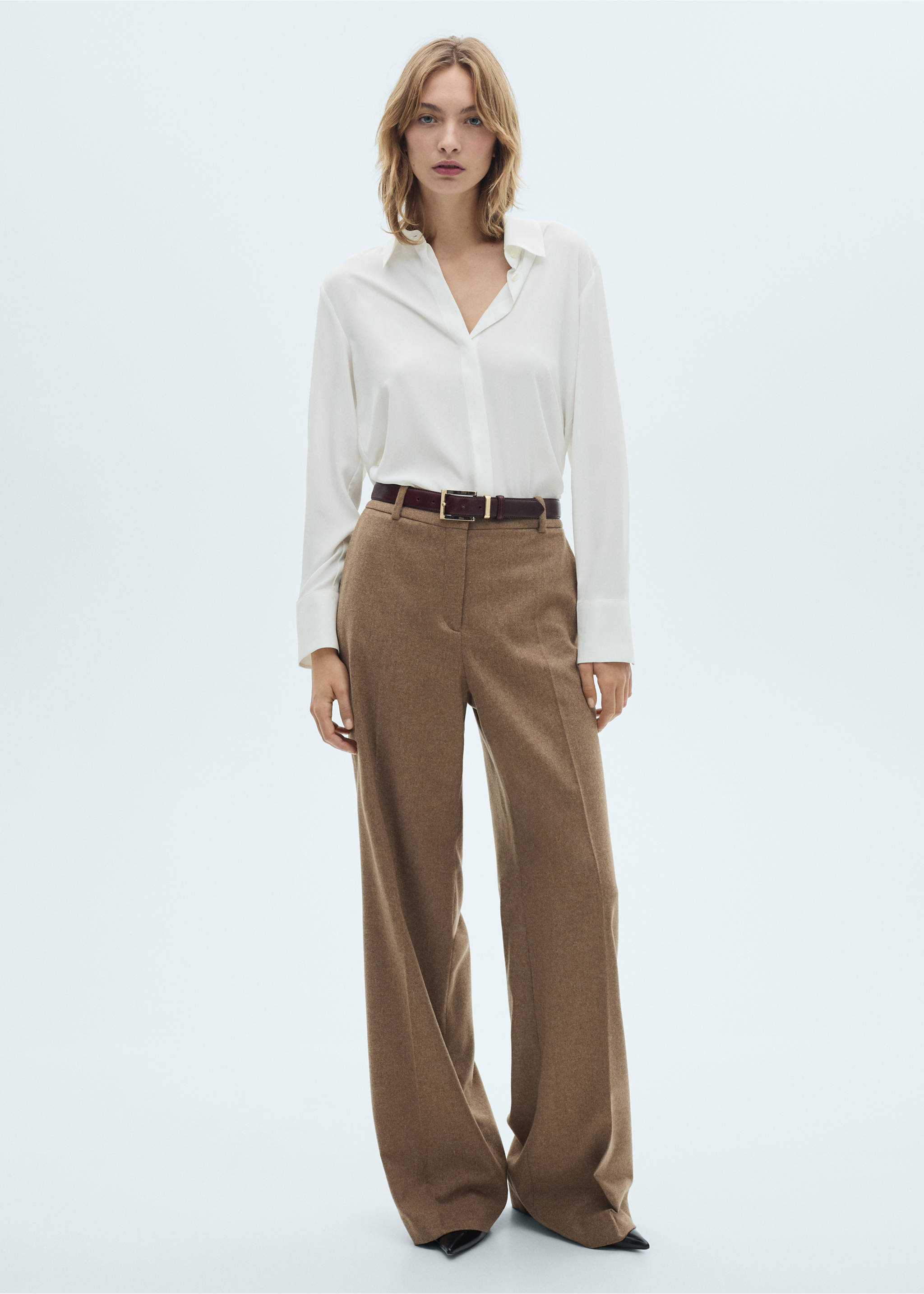 Camisa manga larga fluida - Plano general, Blanco roto. Ref: 77085628-00.