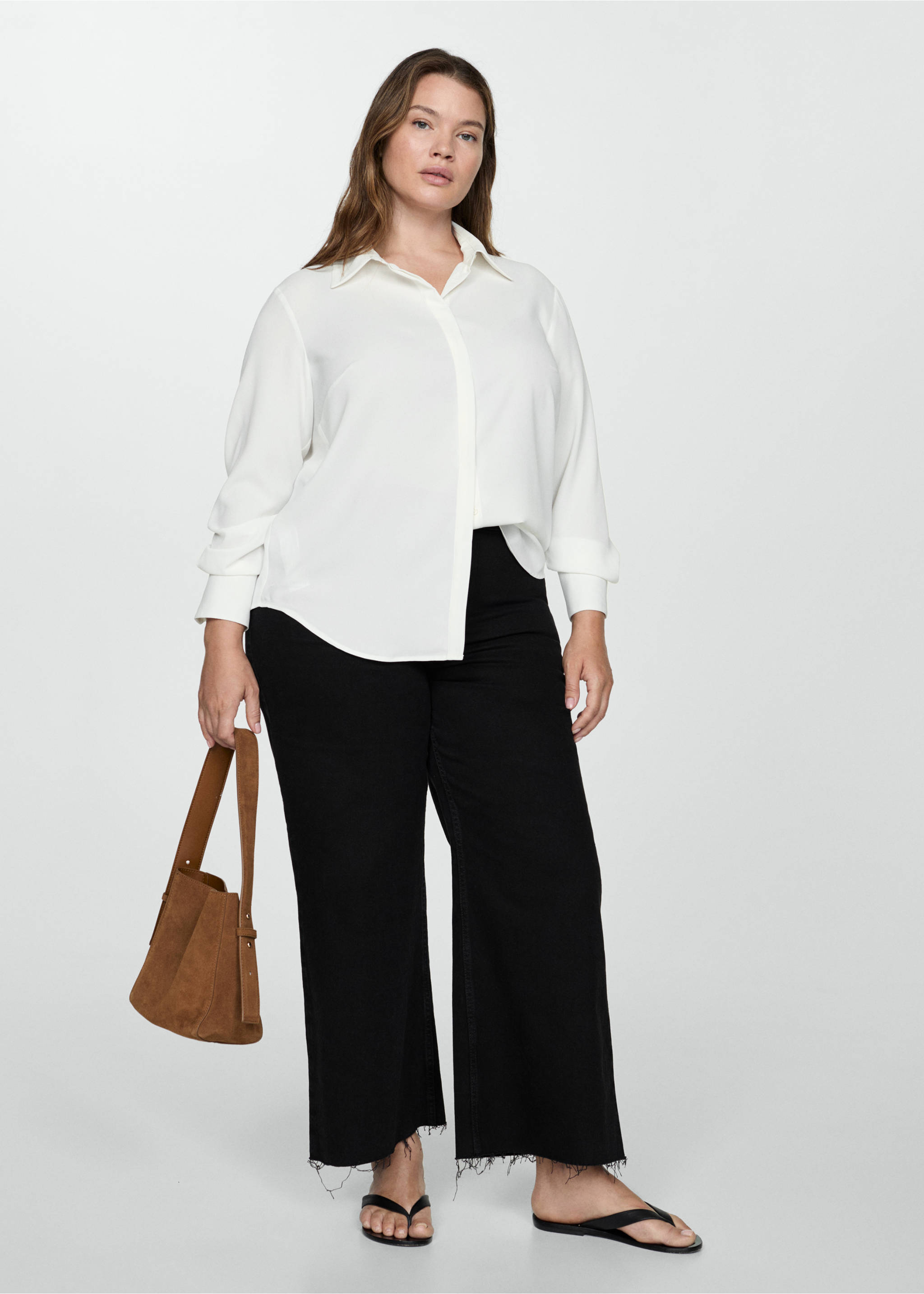 Camisa manga larga fluida - Detalle del artículo 3, Blanco roto. Ref: 77085628-00.