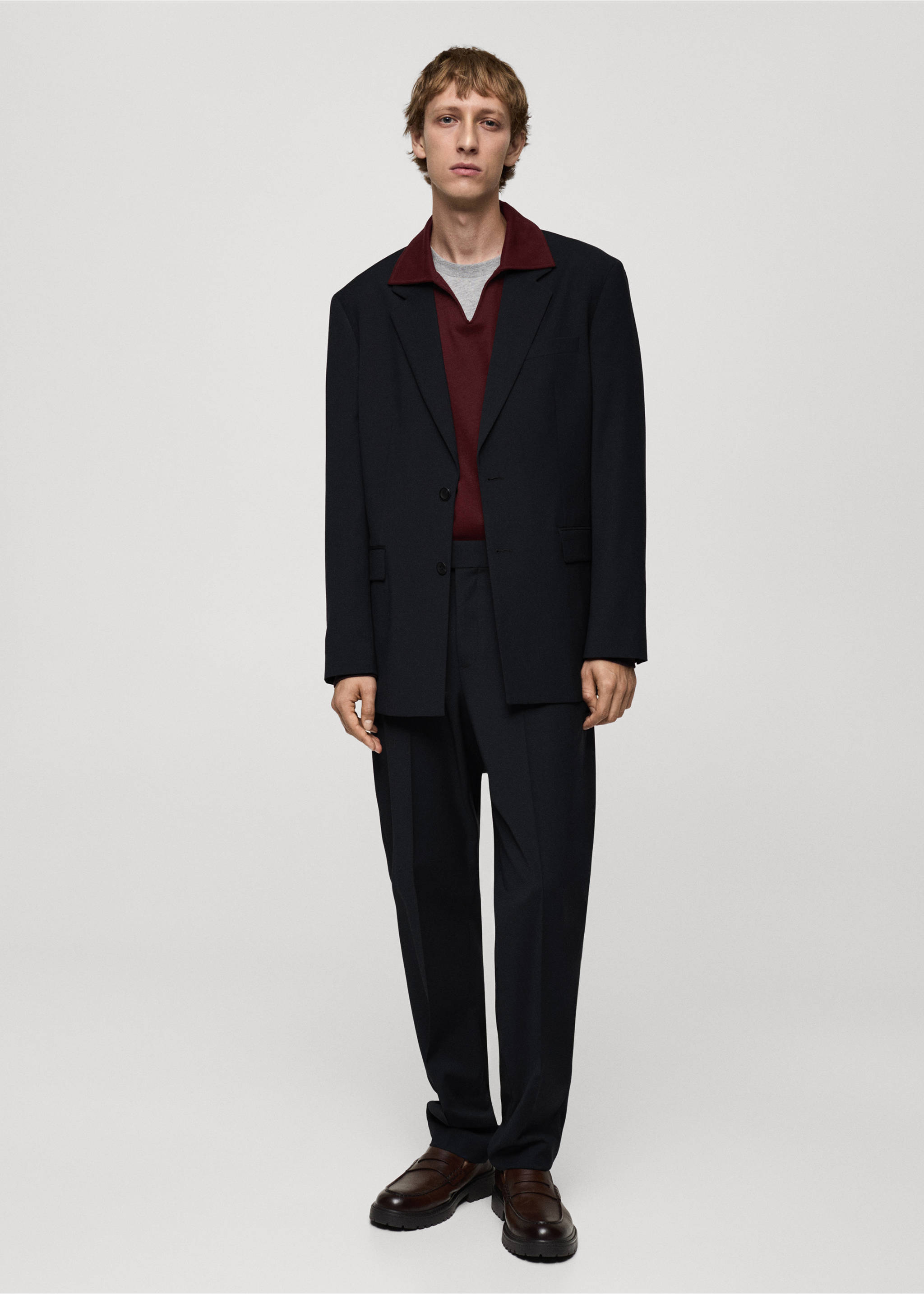 Regular-fit wool-blend suit jacket - General plane, Dark Navy. Ref: 77085633-00.
