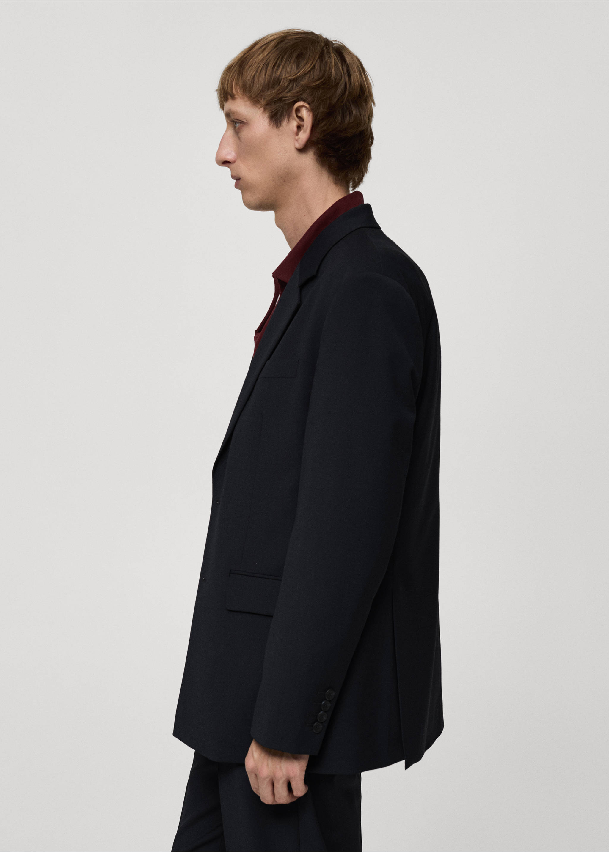 Regular-fit wool-blend suit jacket - Details of the article 1, Dark Navy. Ref: 77085633-00.