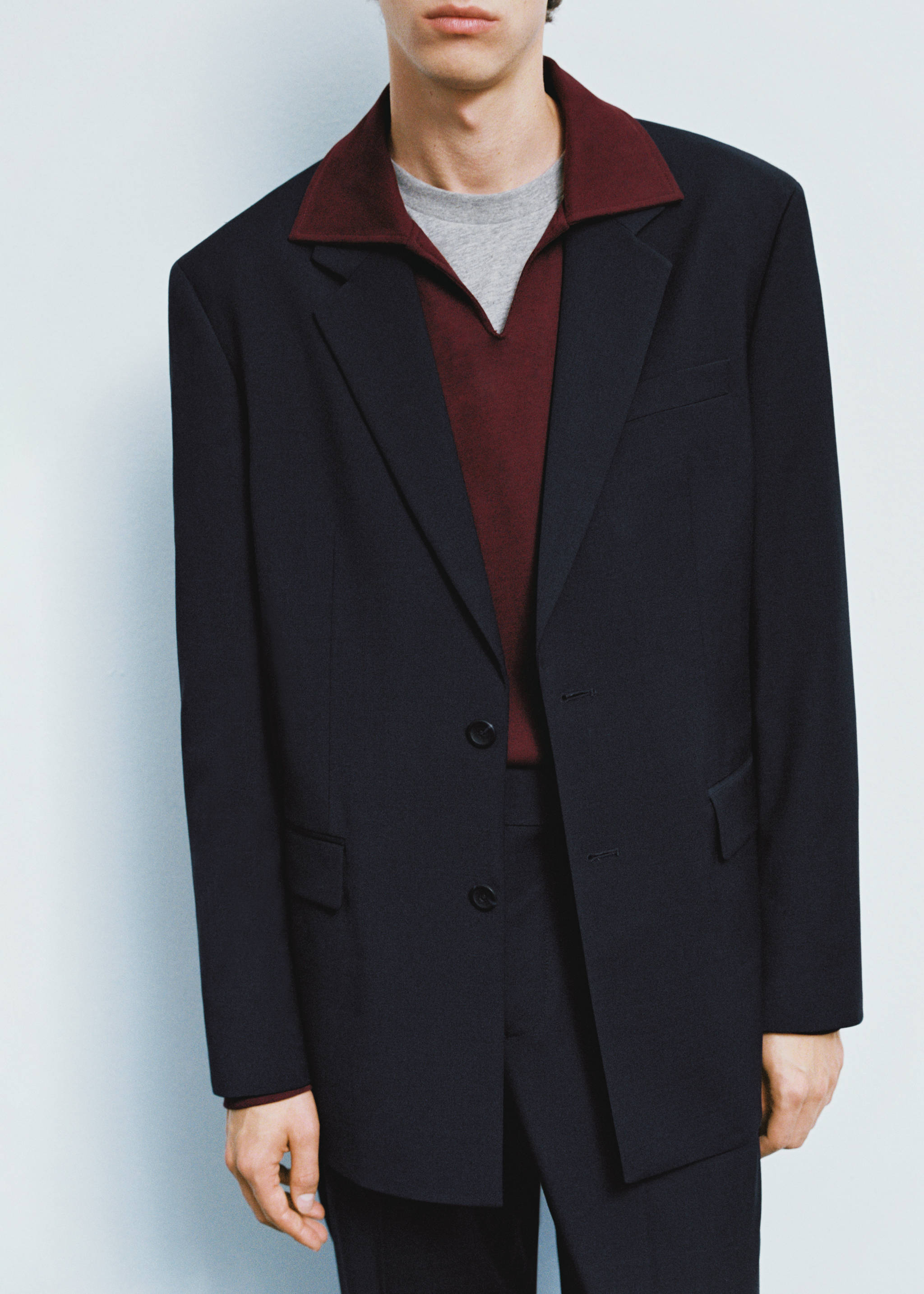 Regular-fit wool-blend suit jacket - Details of the article 3, Dark Navy. Ref: 77085633-00.