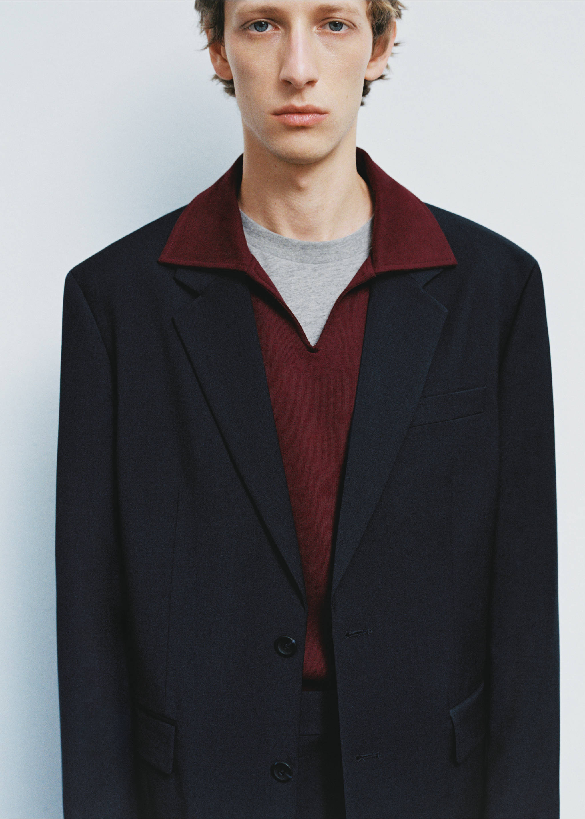 Regular-fit wool-blend suit jacket - Details of the article 5, Dark Navy. Ref: 77085633-00.