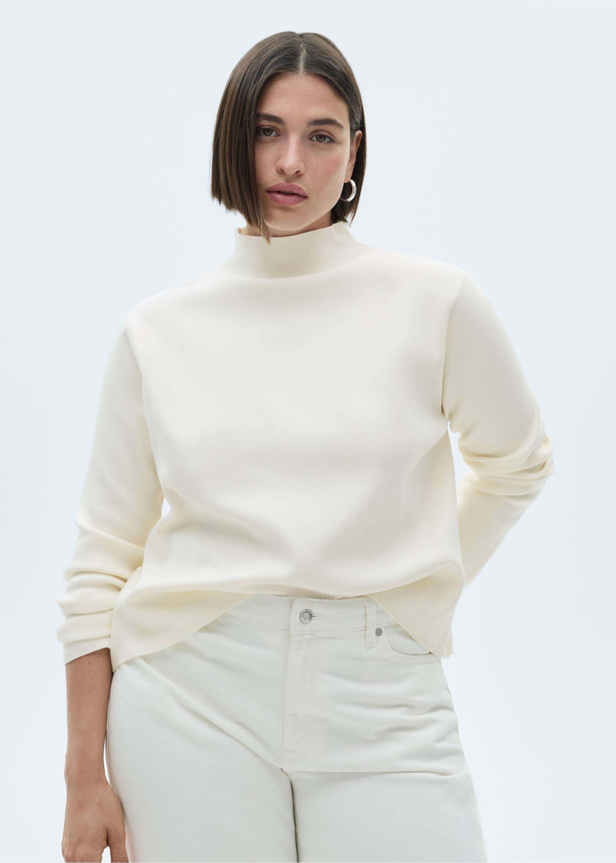 Perkins-neck sweater - Details of the article 4, Ecru. Ref: 77085636-00.