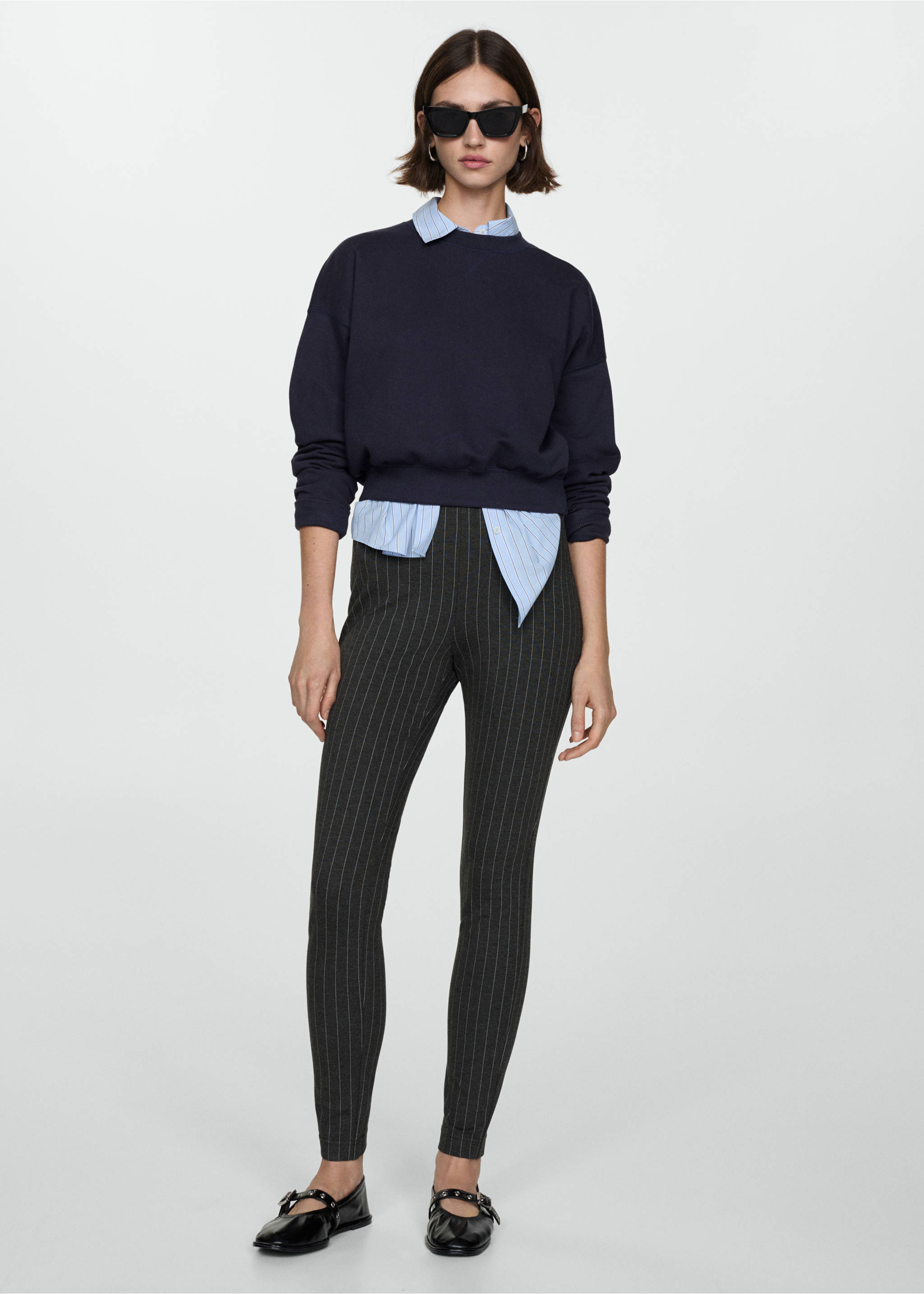 Leggings cu talie înaltă și dungi - Plan general, Gri. Ref: 77085638-00.