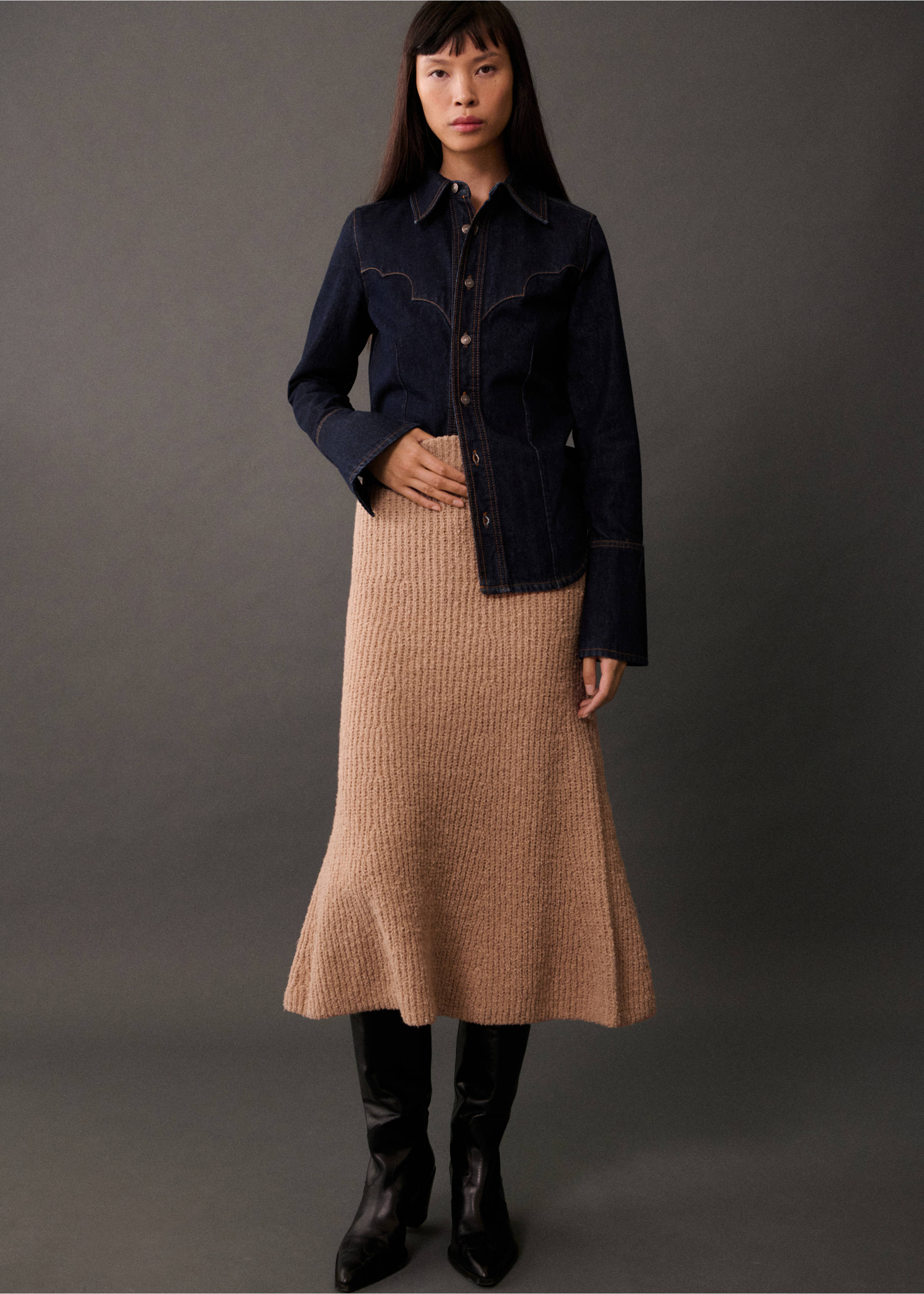 Jupe évasée maille côtelée - Détail de l'article 2, Marron moyen. Ref: 77085642-00.