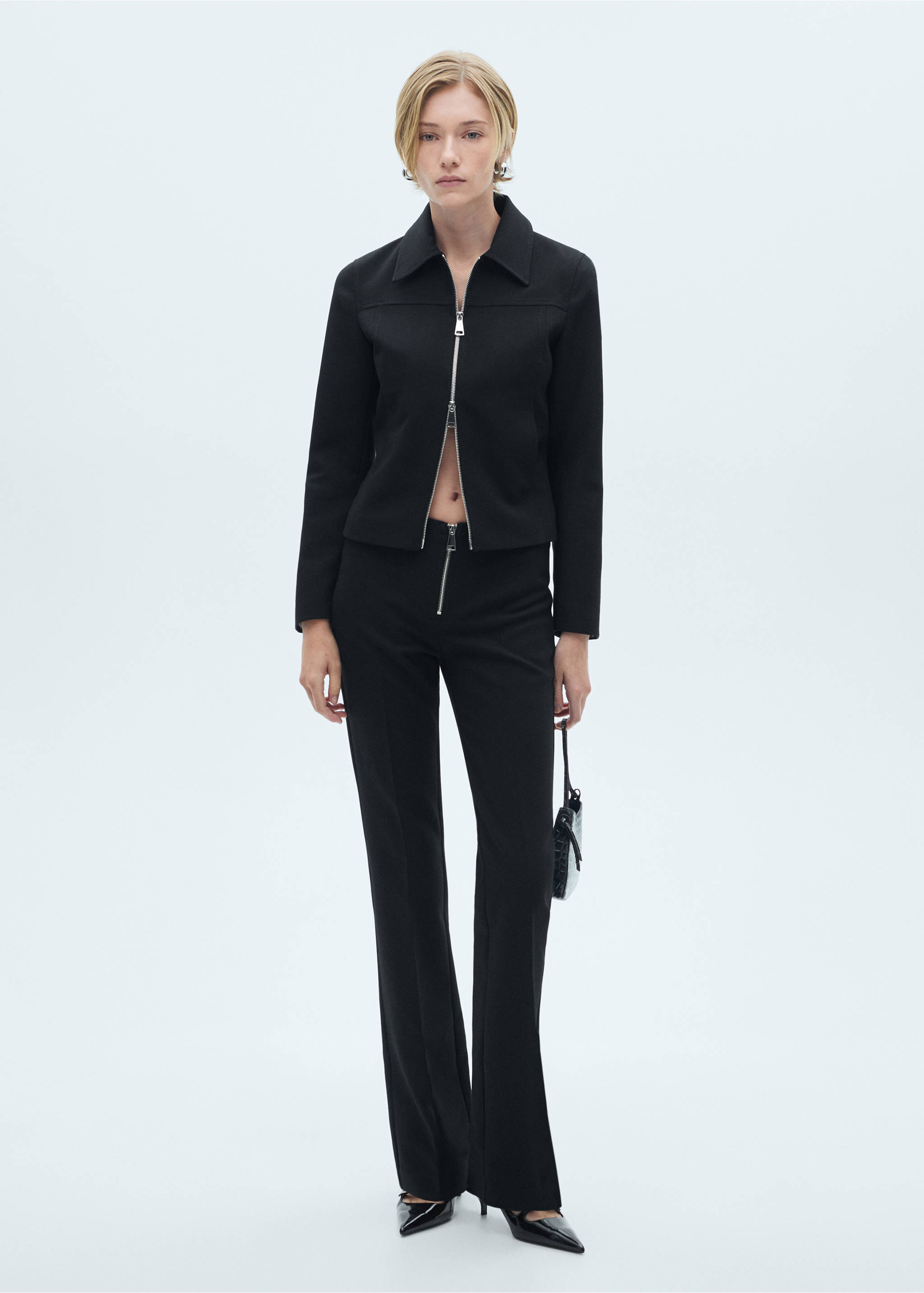 Pantalon flare fermeture Éclair - Plan général, Noir. Ref: 77085657-00.