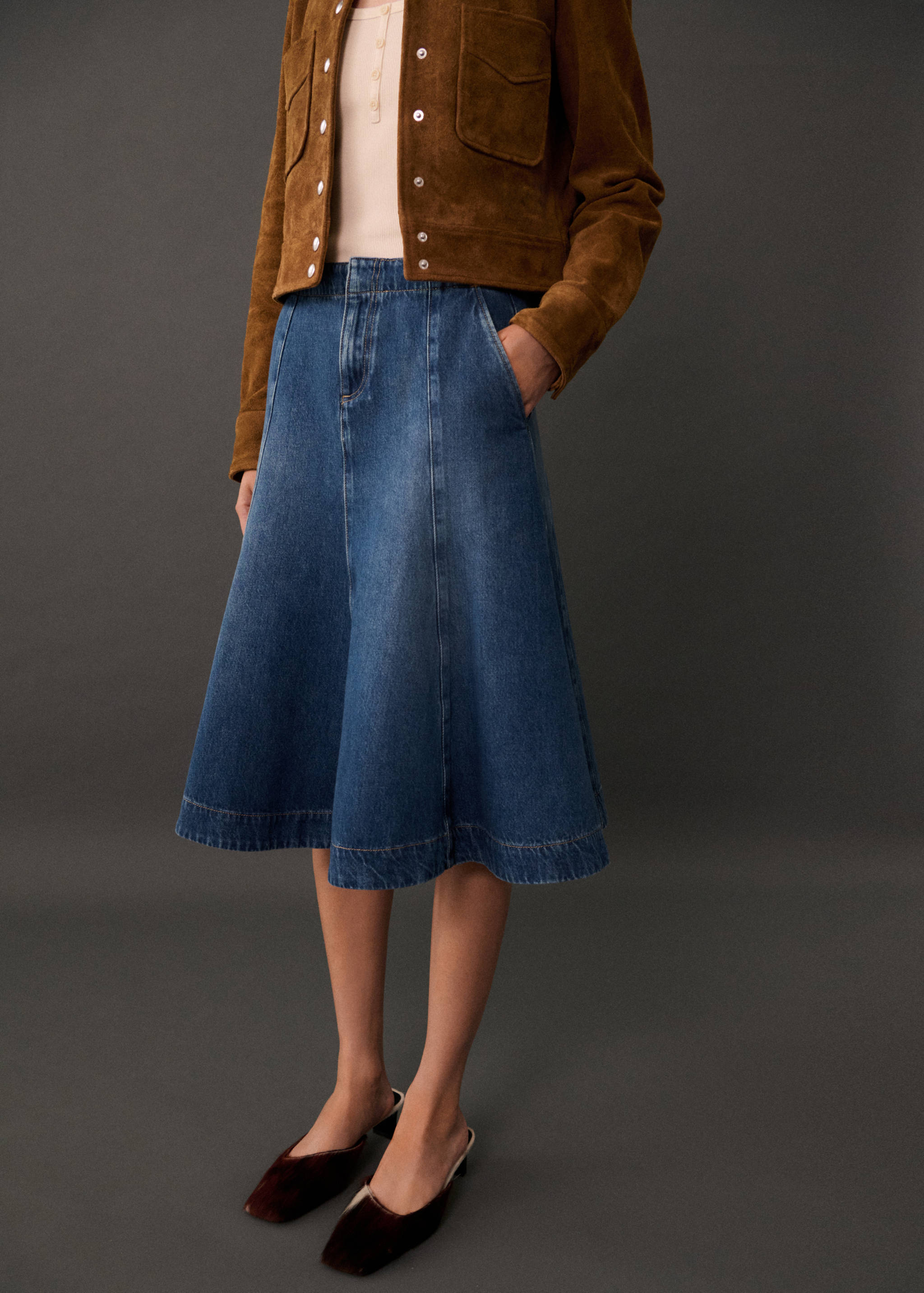 Contrast seams denim skirt - Medium plane