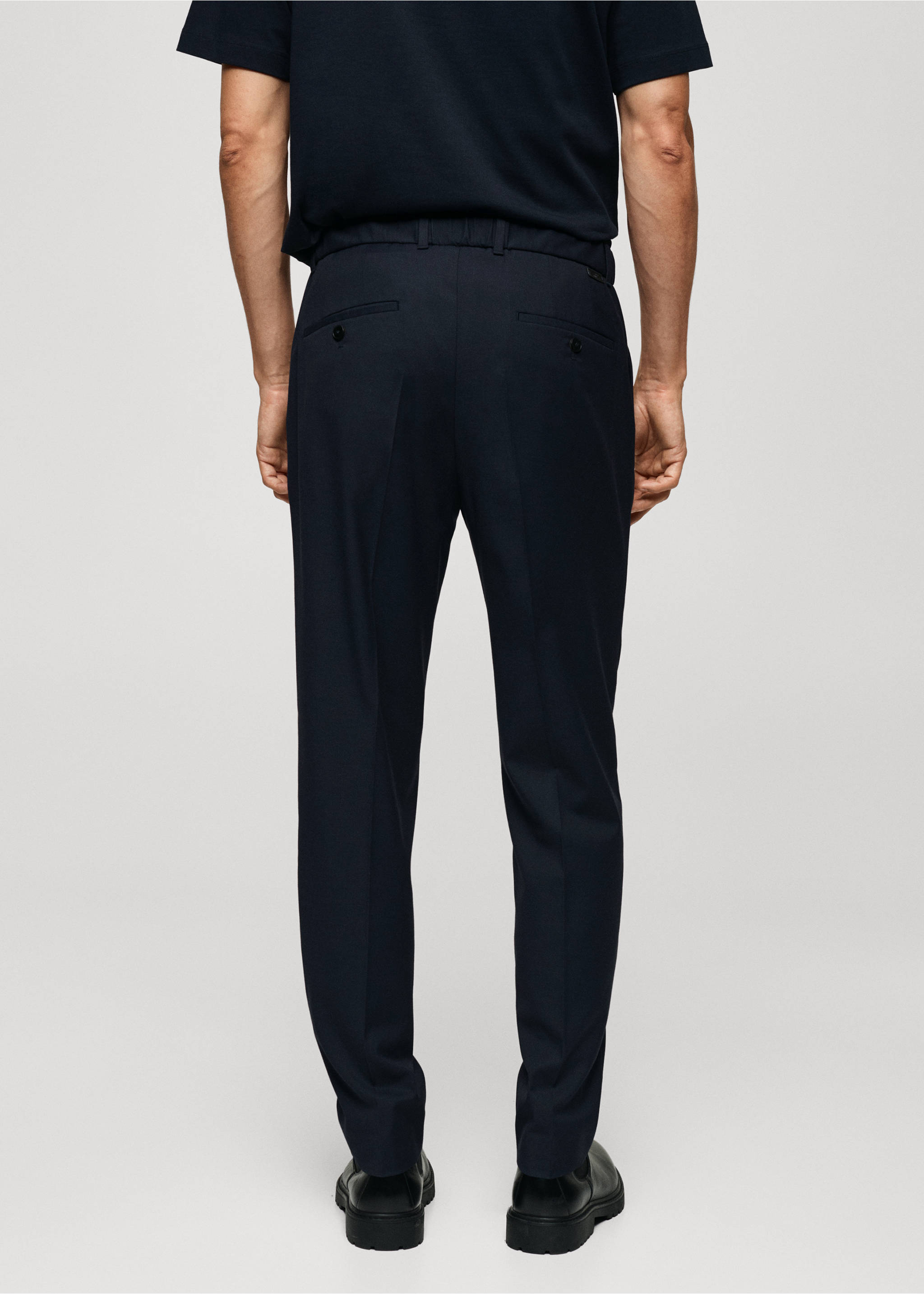 Pleated slim-fit trousers - Reverse of the article, Dark Navy. Ref: 77085960-00.
