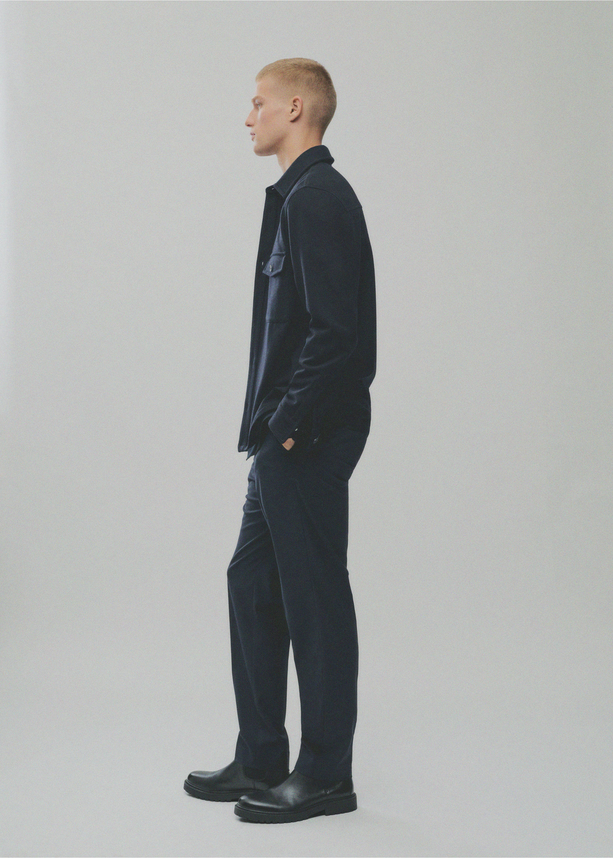 Pleated slim-fit trousers - Details of the article 3, Dark Navy. Ref: 77085960-00.