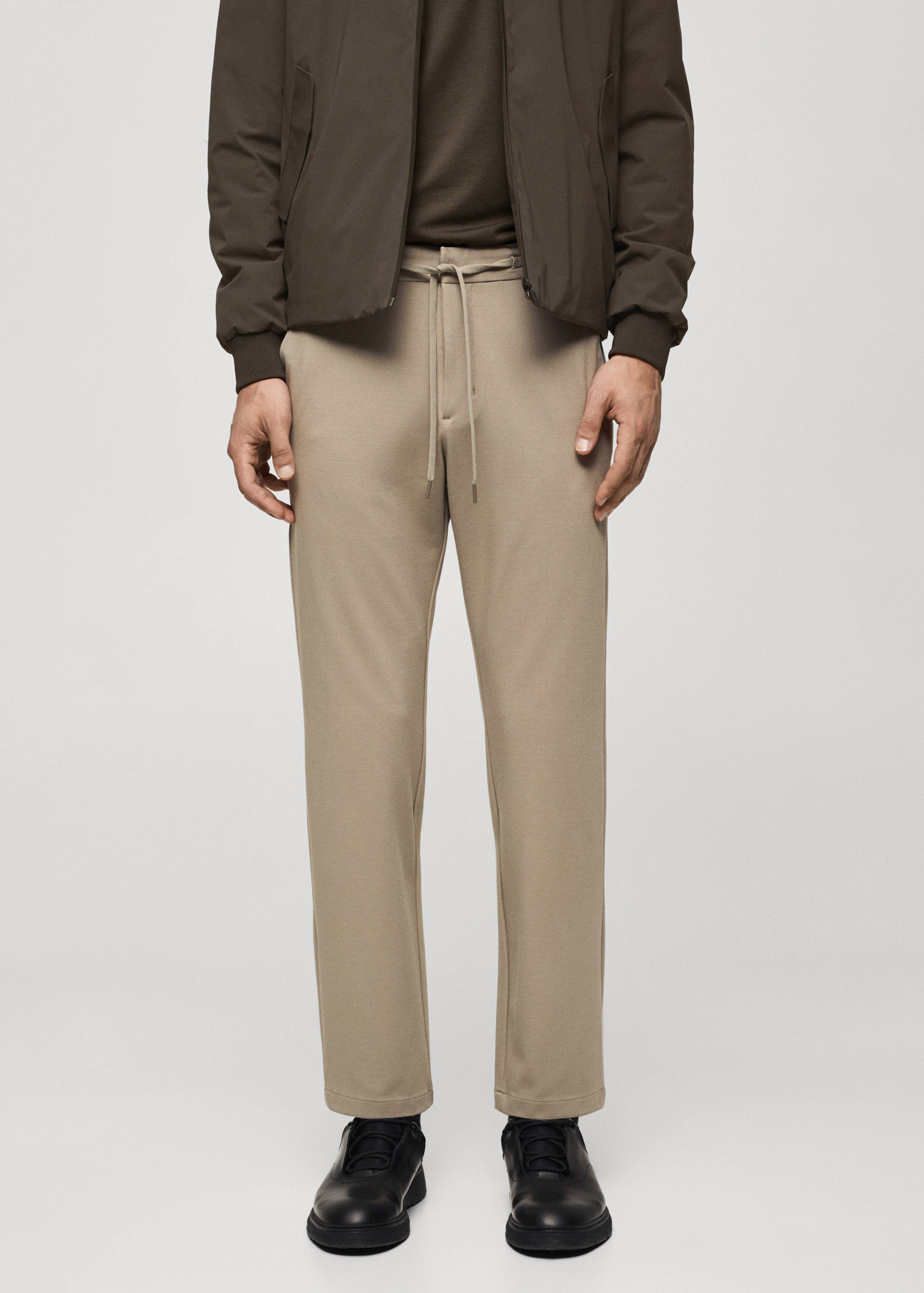 Stretch fabric slim-fit trousers with drawstring - Medium plane