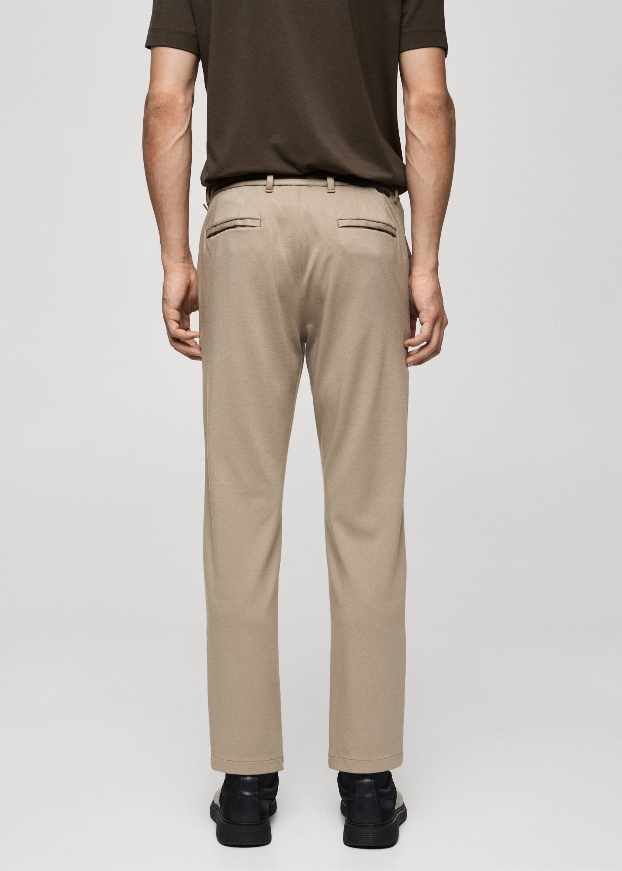 Stretch fabric slim-fit trousers with drawstring - Reverse of the article, Beige. Ref: 77085961-00.