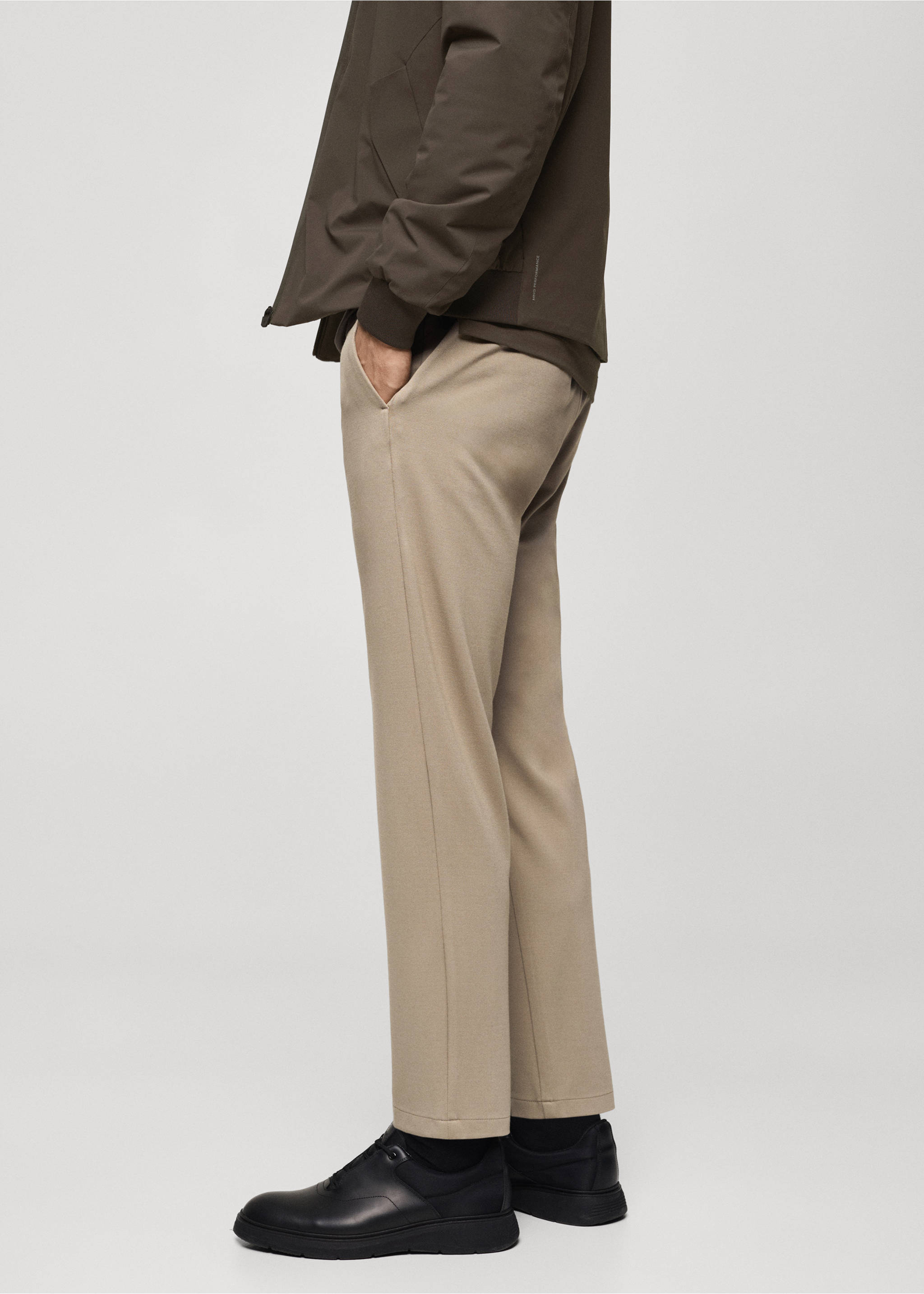 Stretch fabric slim-fit trousers with drawstring - Details of the article 2, Beige. Ref: 77085961-00.