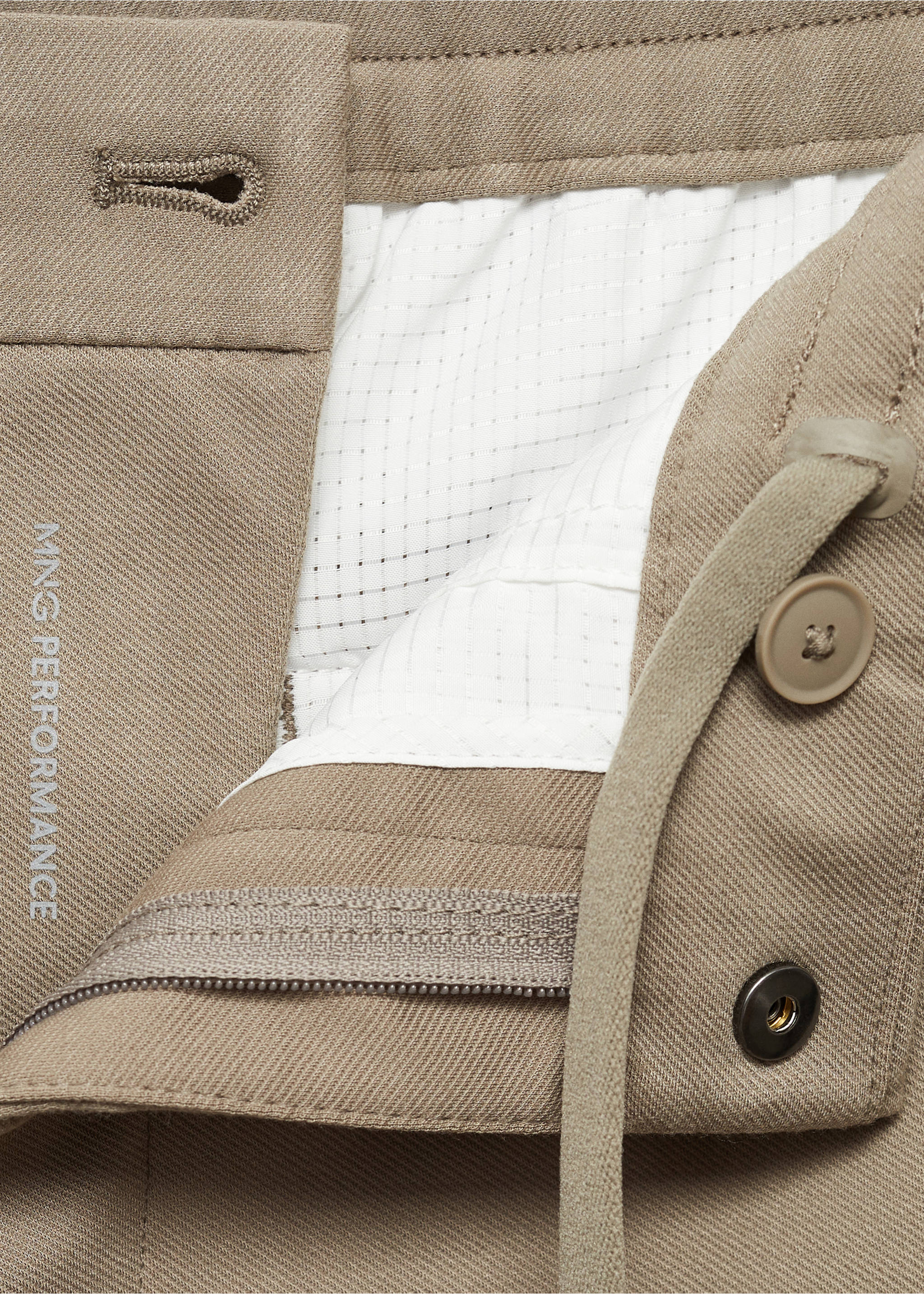Stretch fabric slim-fit trousers with drawstring - Details of the article 0, Beige. Ref: 77085961-00.