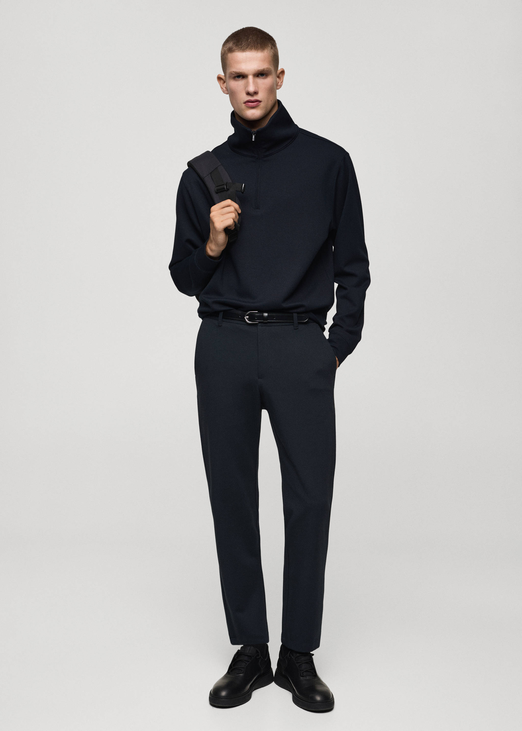 Stretch fabric slim-fit trousers with drawstring - General plane