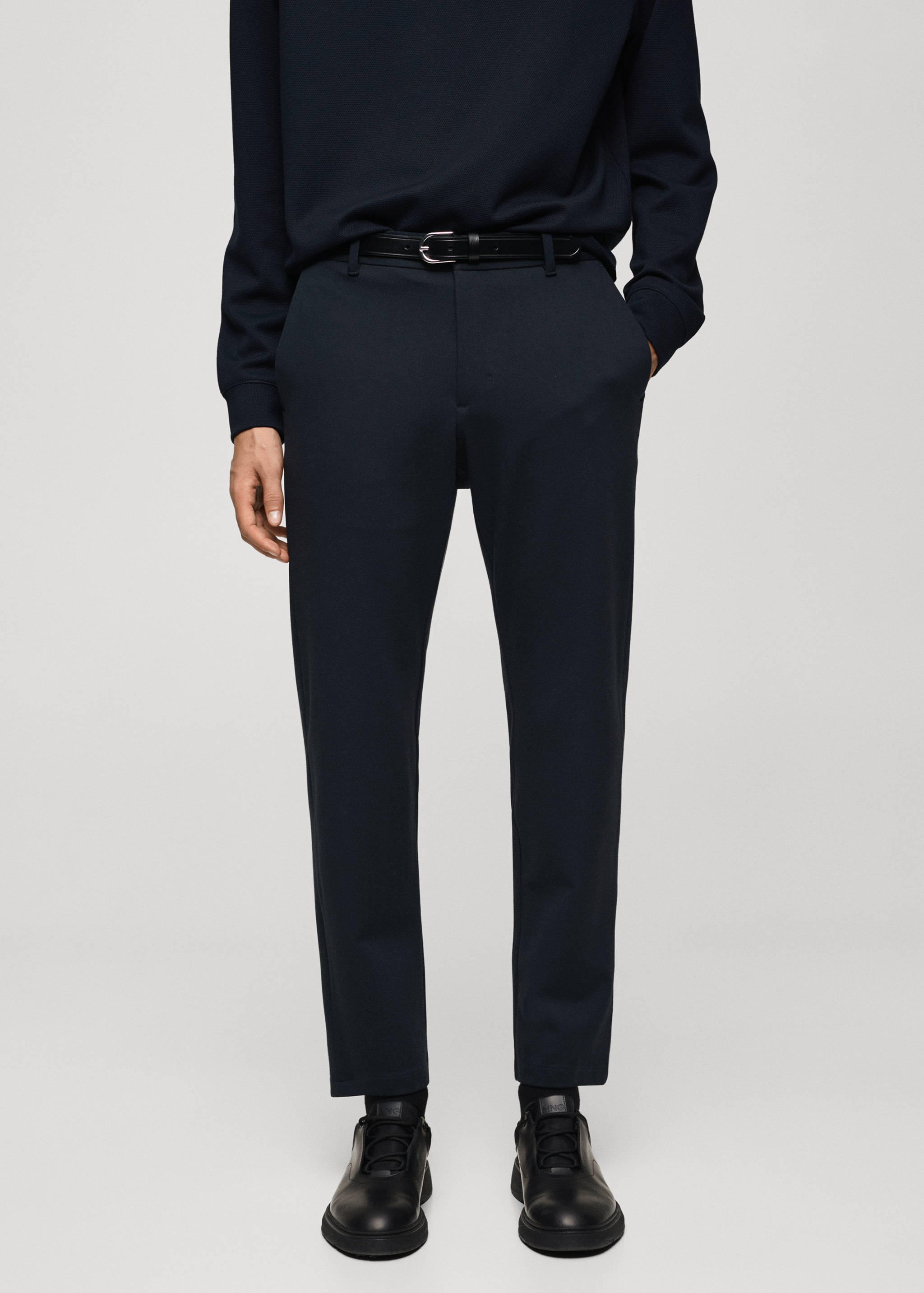 Stretch fabric slim-fit trousers with drawstring - Medium plane