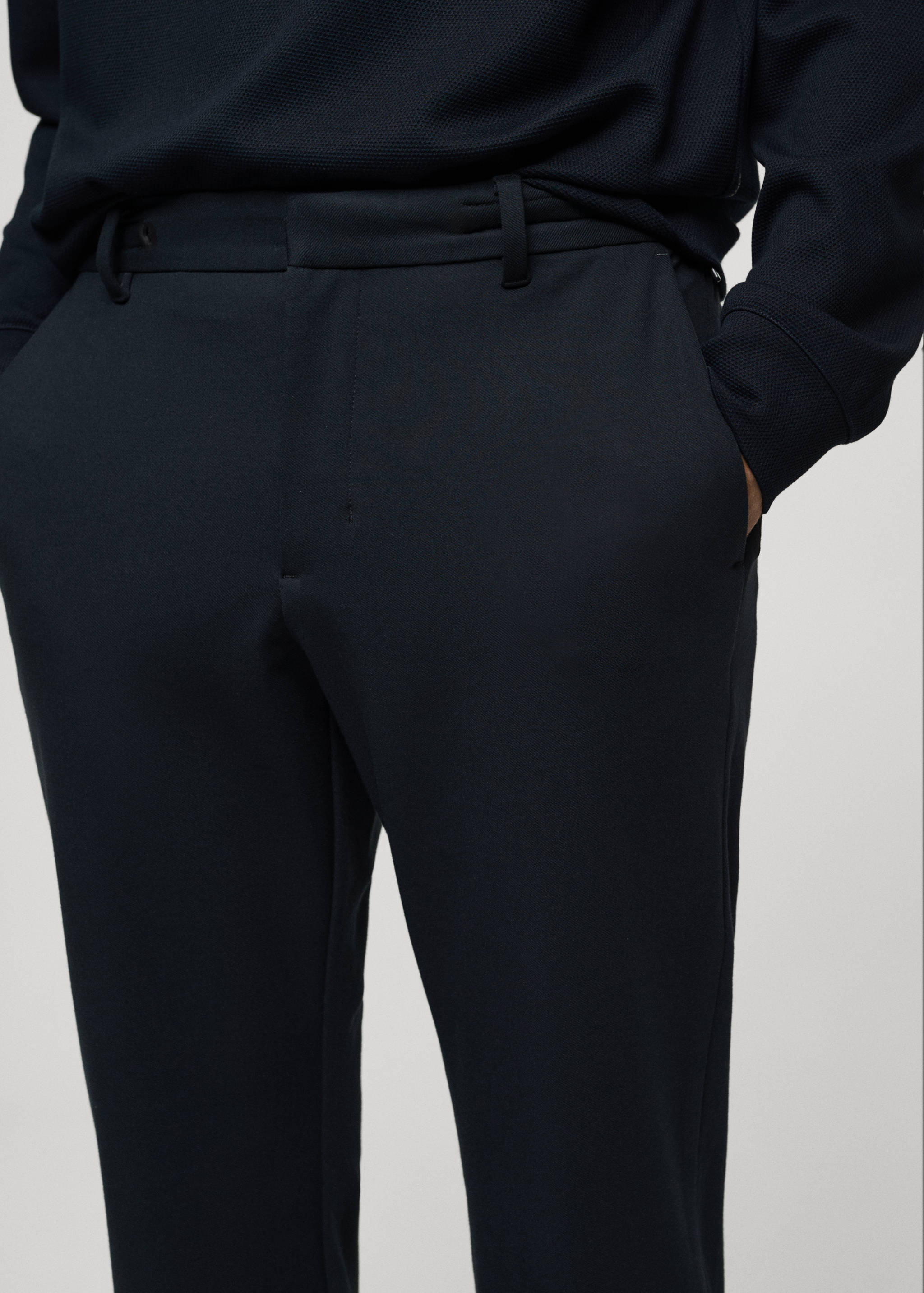 Stretch fabric slim-fit trousers with drawstring - Details of the article 1