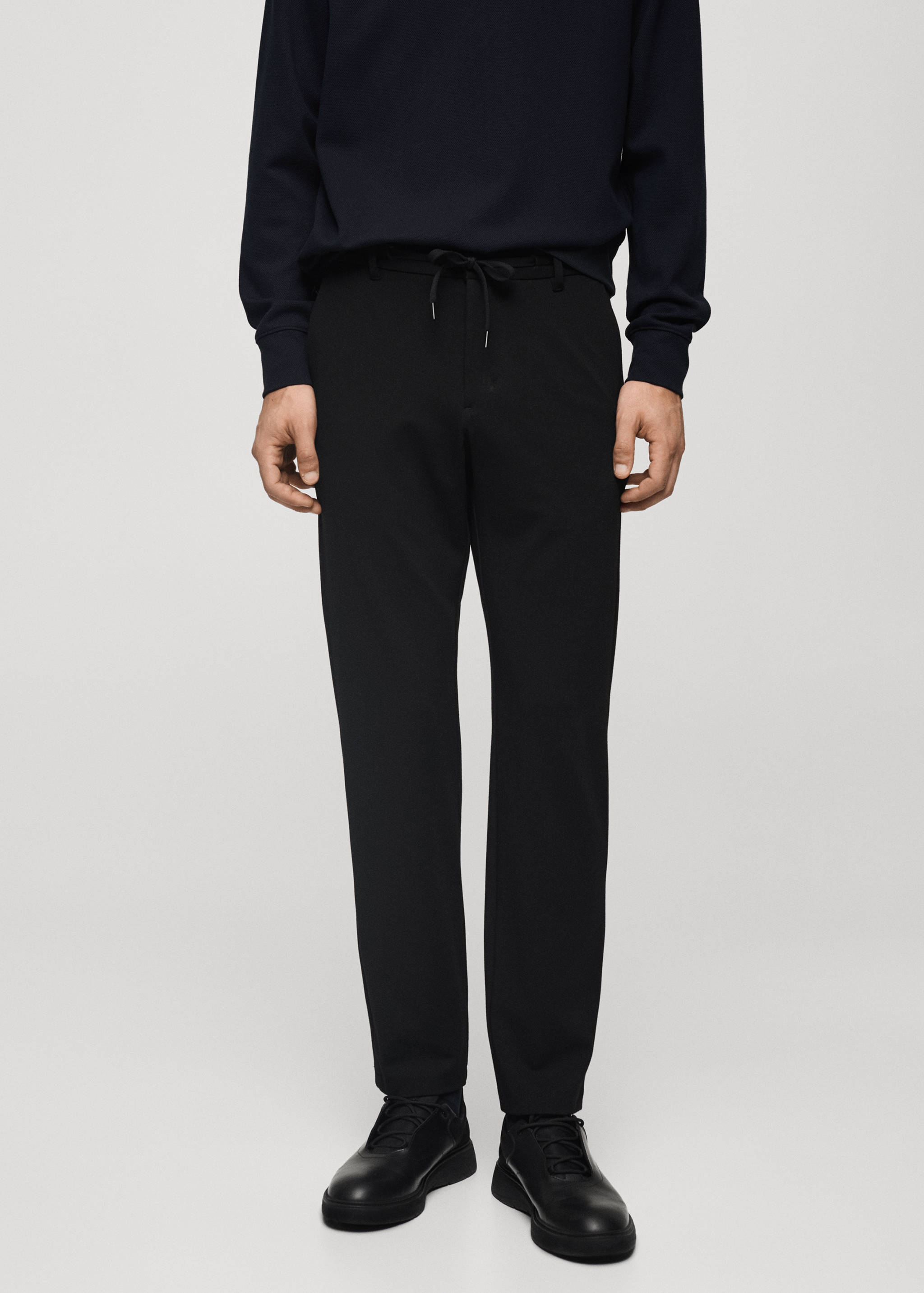 Stretch fabric slim-fit trousers with drawstring - Medium plane