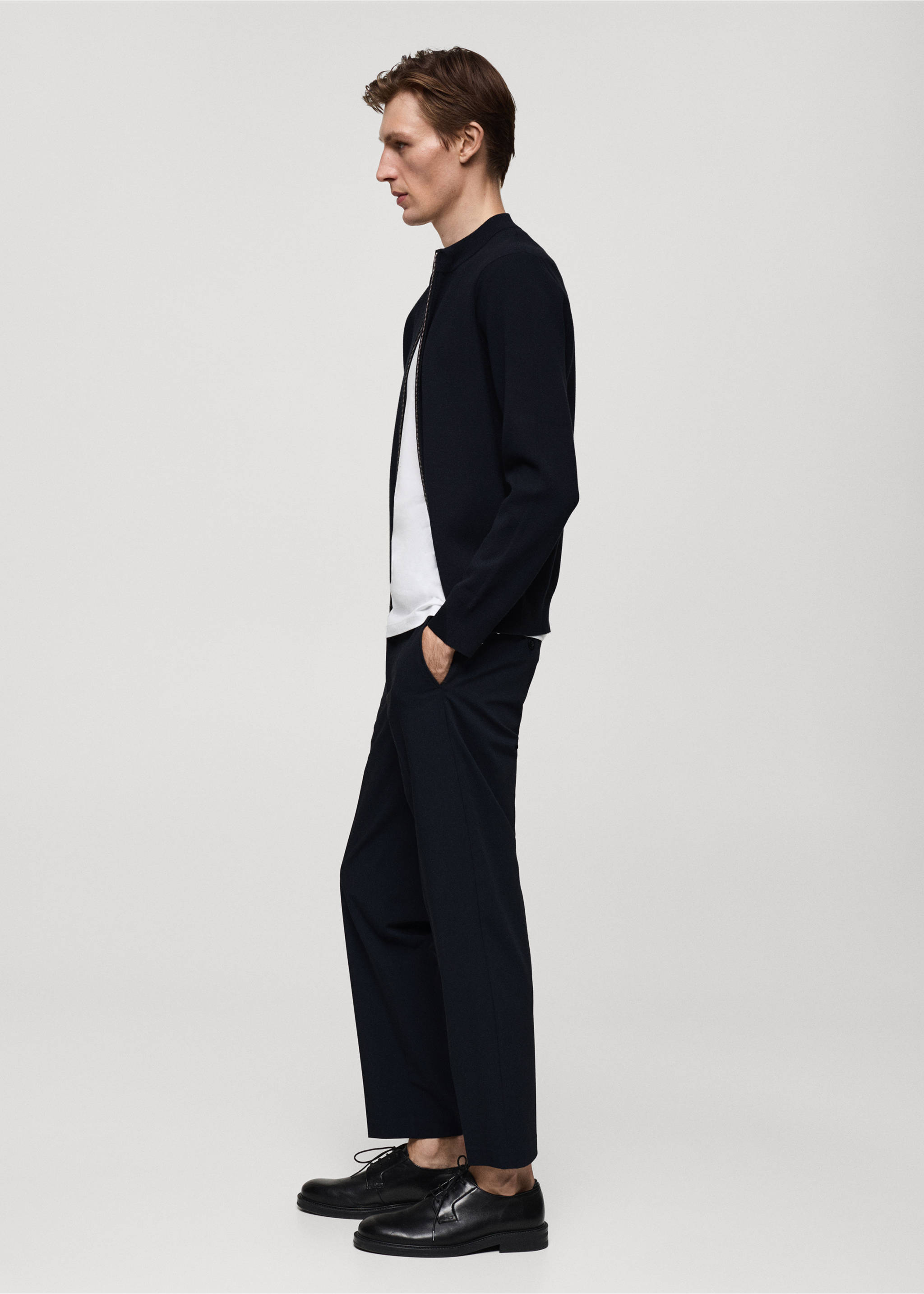 Medium-knit zip-up cardigan - Details of the article 2, Dark Navy. Ref: 77085971-00.