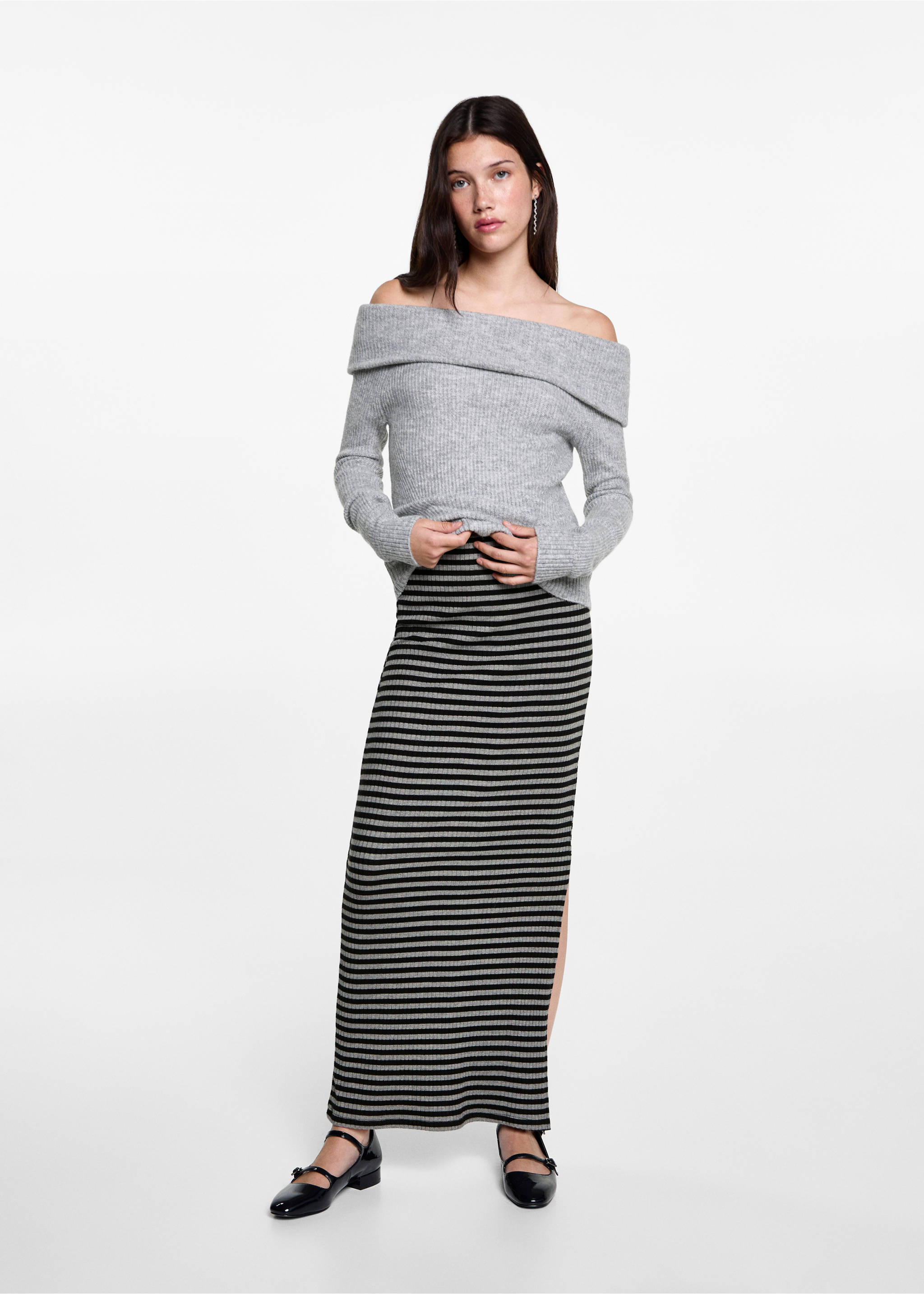 Slit striped skirt - General plane, Medium Heather Grey. Ref: 77085984-00.