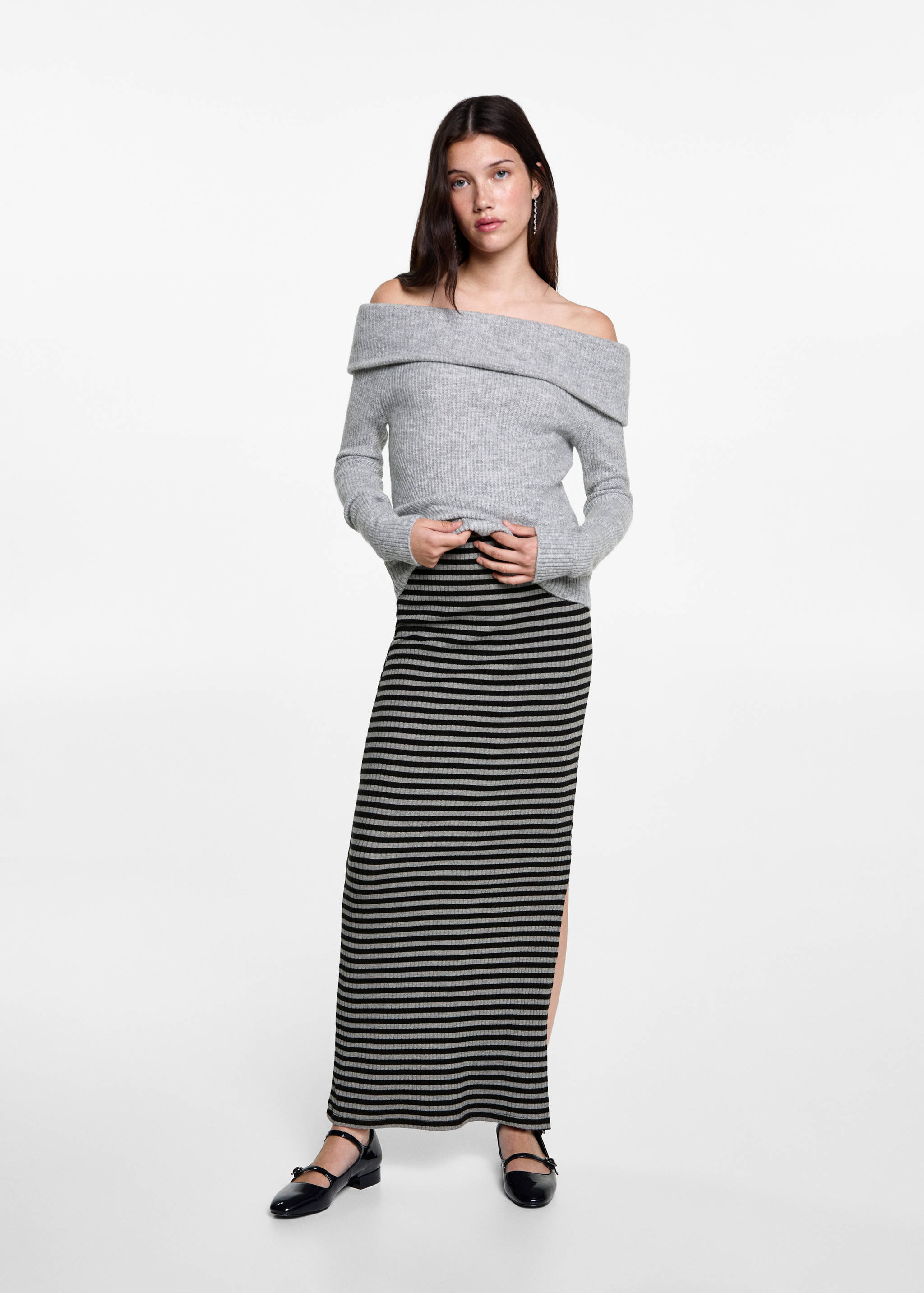 Slit striped skirt - General plane