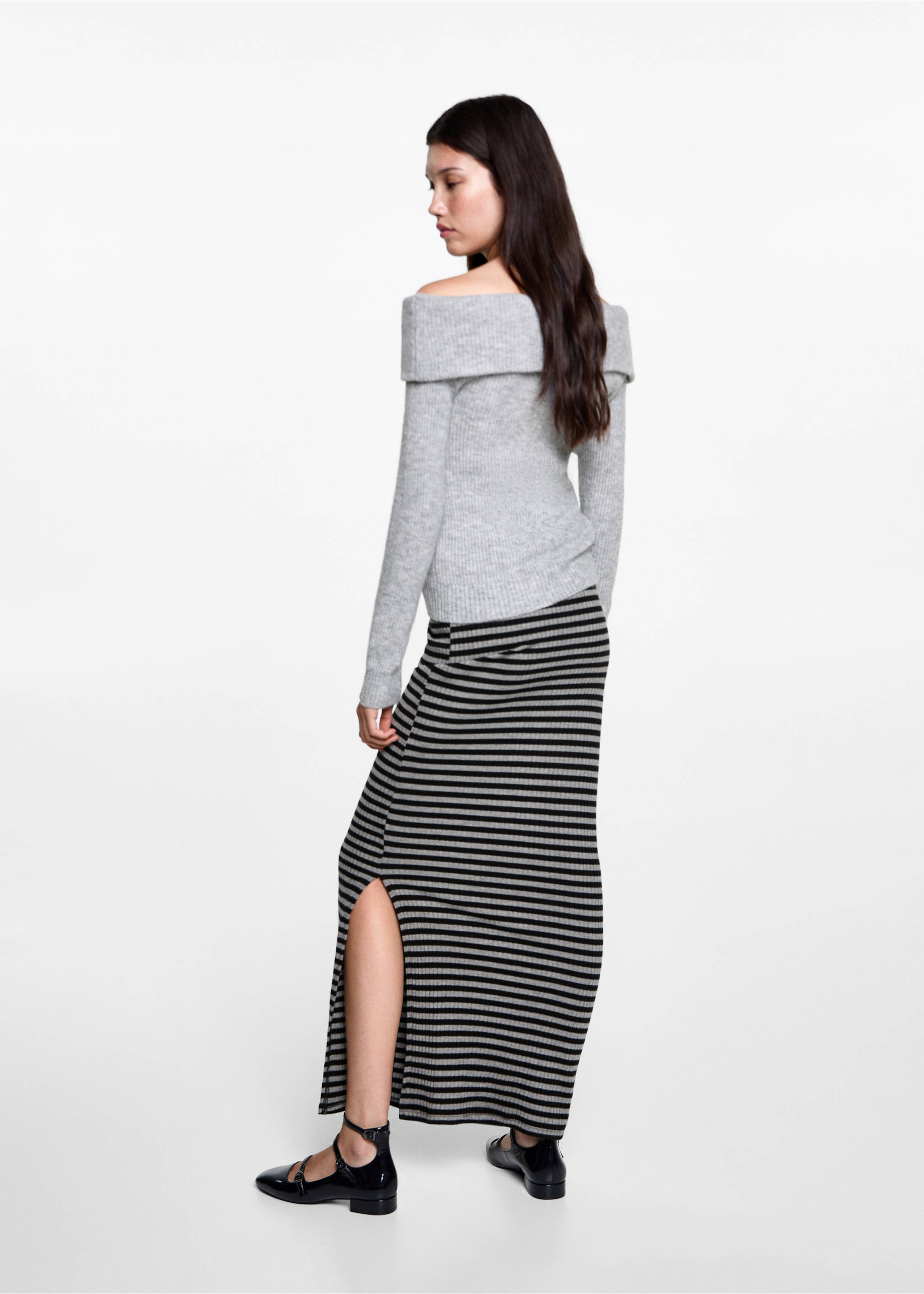 Slit striped skirt - Reverse of the article, Medium Heather Grey. Ref: 77085984-00.