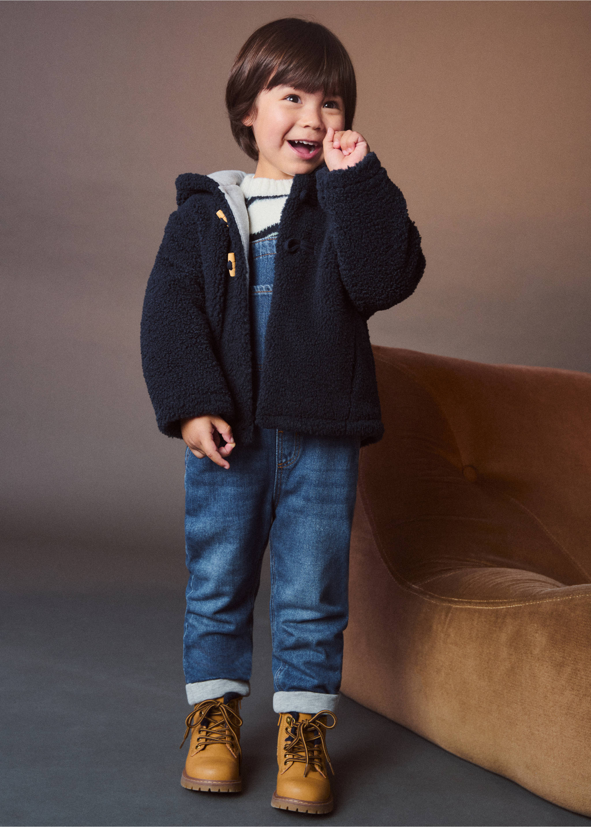 Shearling-effect hooded coat - Details of the article 5, Dark Navy. Ref: 77085986-00.