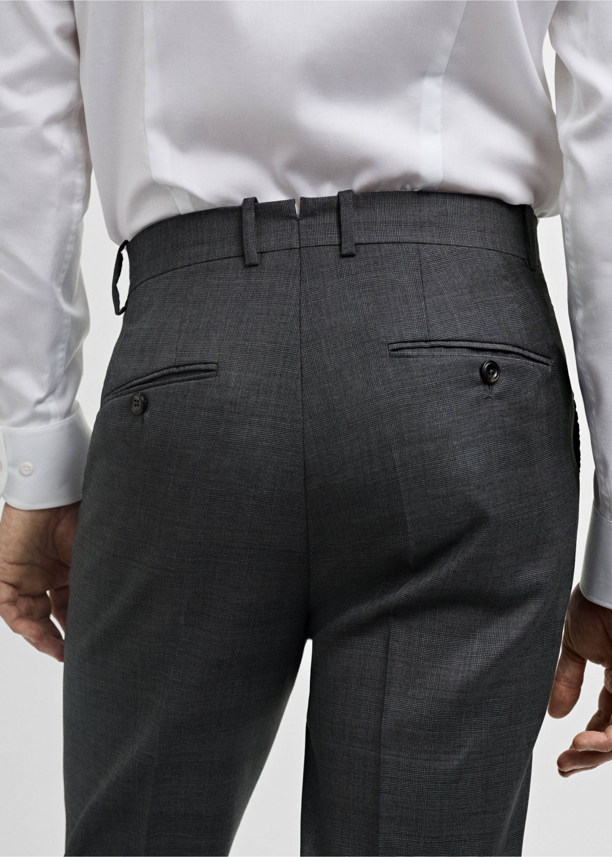 Venecia 100% virgin wool Prince of Wales check suit trousers - Details of the article 6, Grey. Ref: 77086006-00.