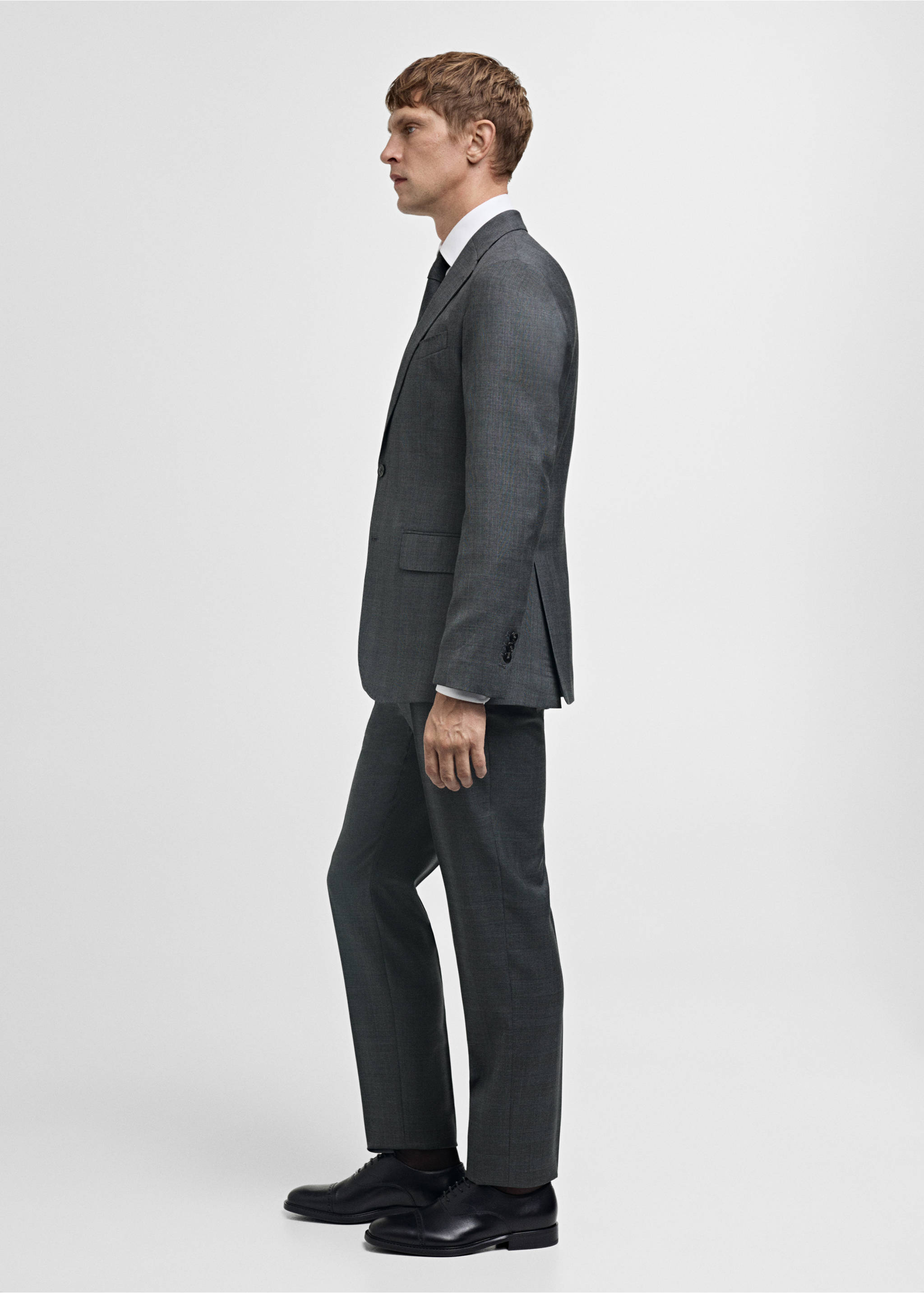 Venecia 100% virgin wool Prince of Wales check suit trousers - Details of the article 2, Grey. Ref: 77086006-00.