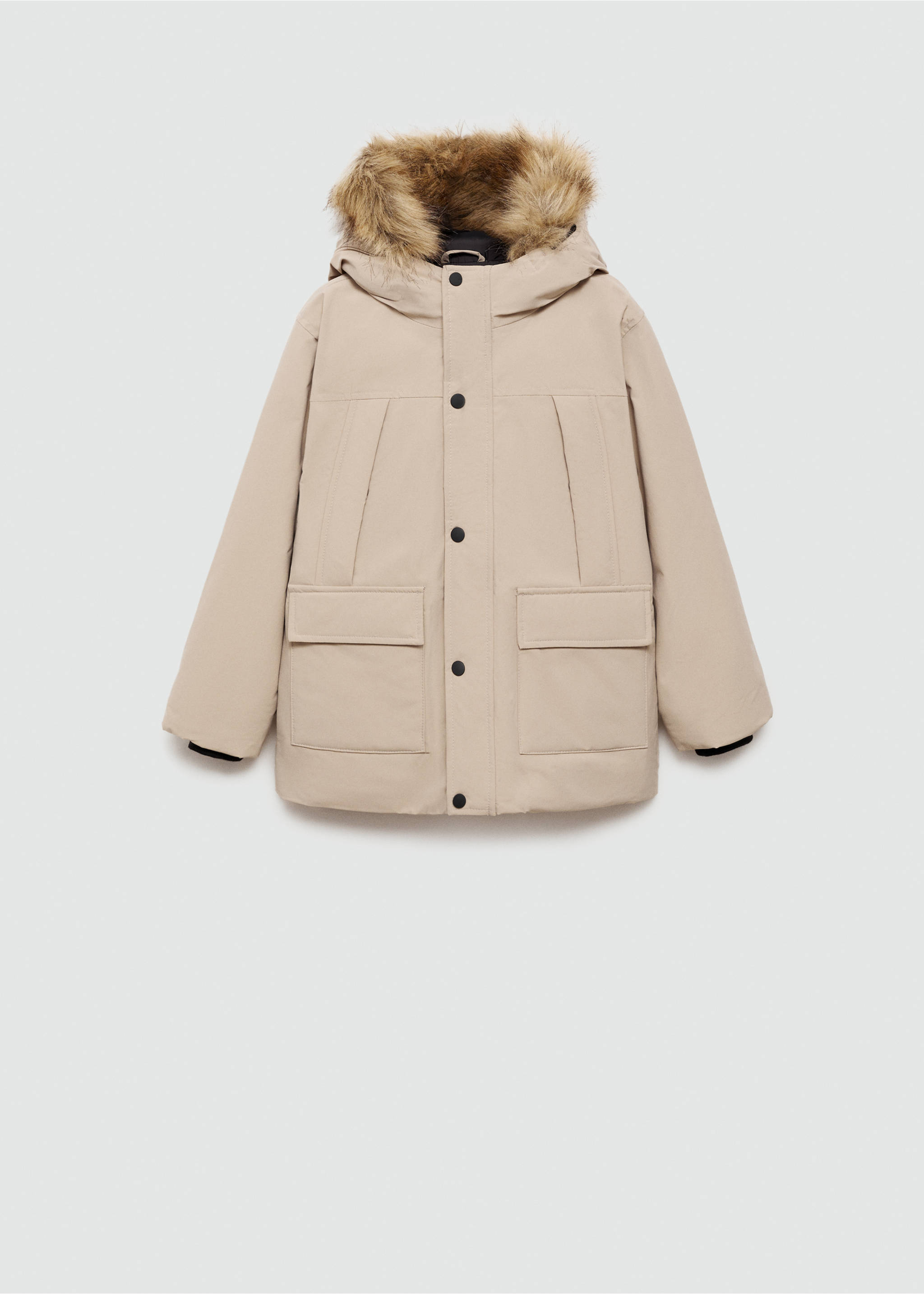 Puffer coat with fur-effect hood - Article without model, Medium Brown. Ref: 77086344-00.