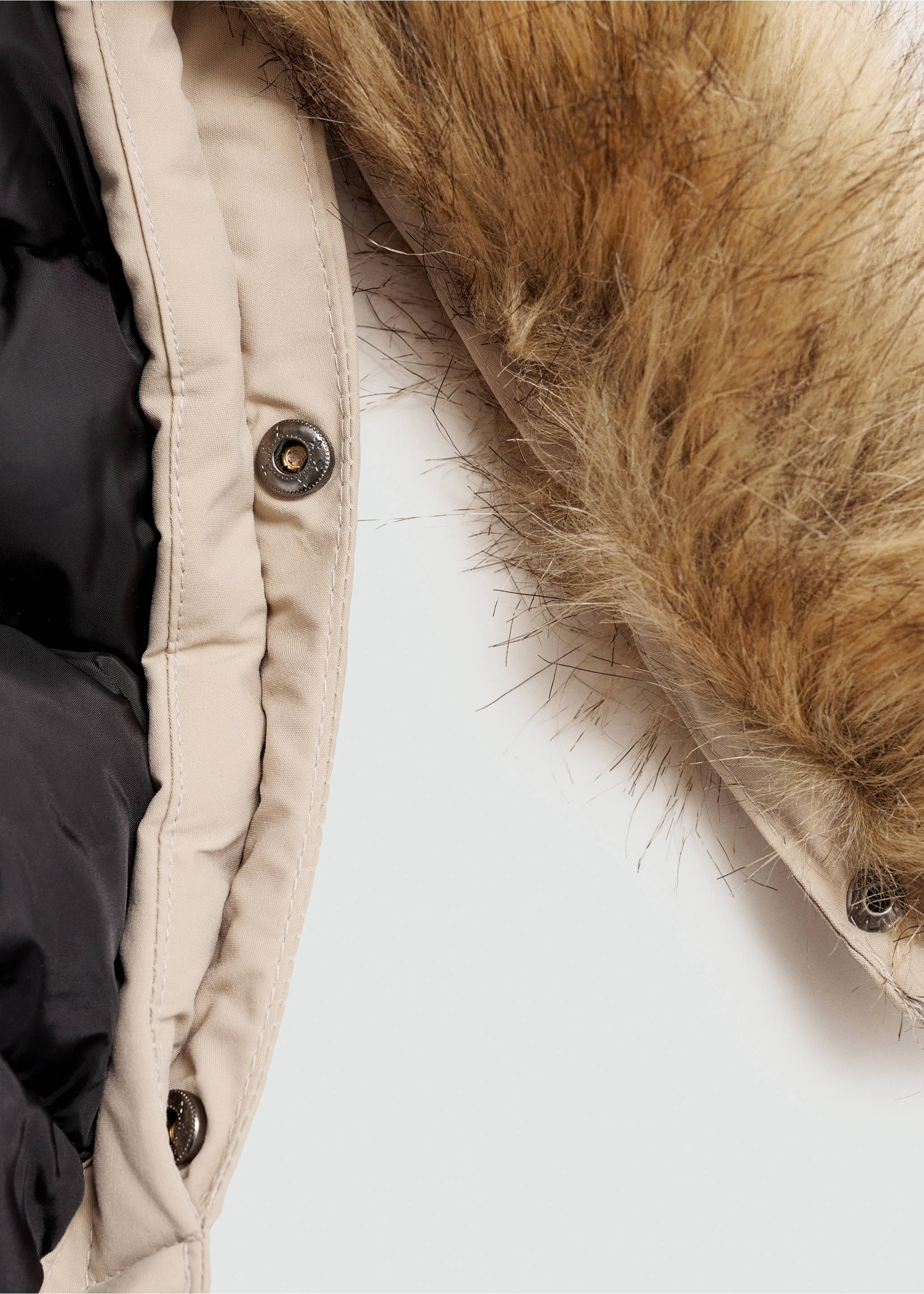 Puffer coat with fur-effect hood - Details of the article 0, Medium Brown. Ref: 77086344-00.
