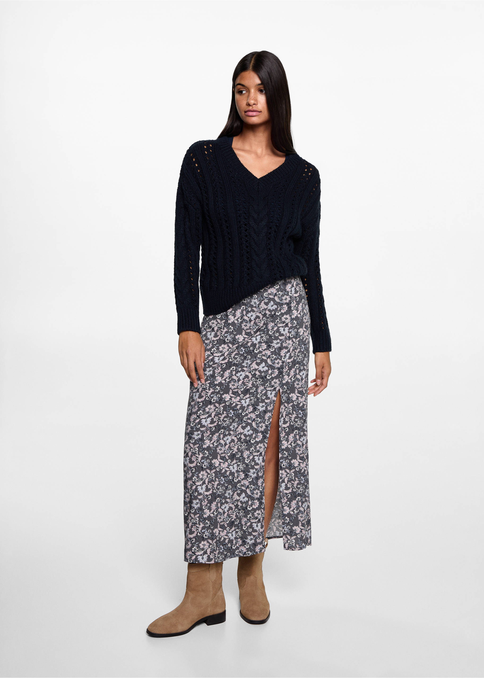 Slit floral skirt - General plane, Pink. Ref: 77086740-00.