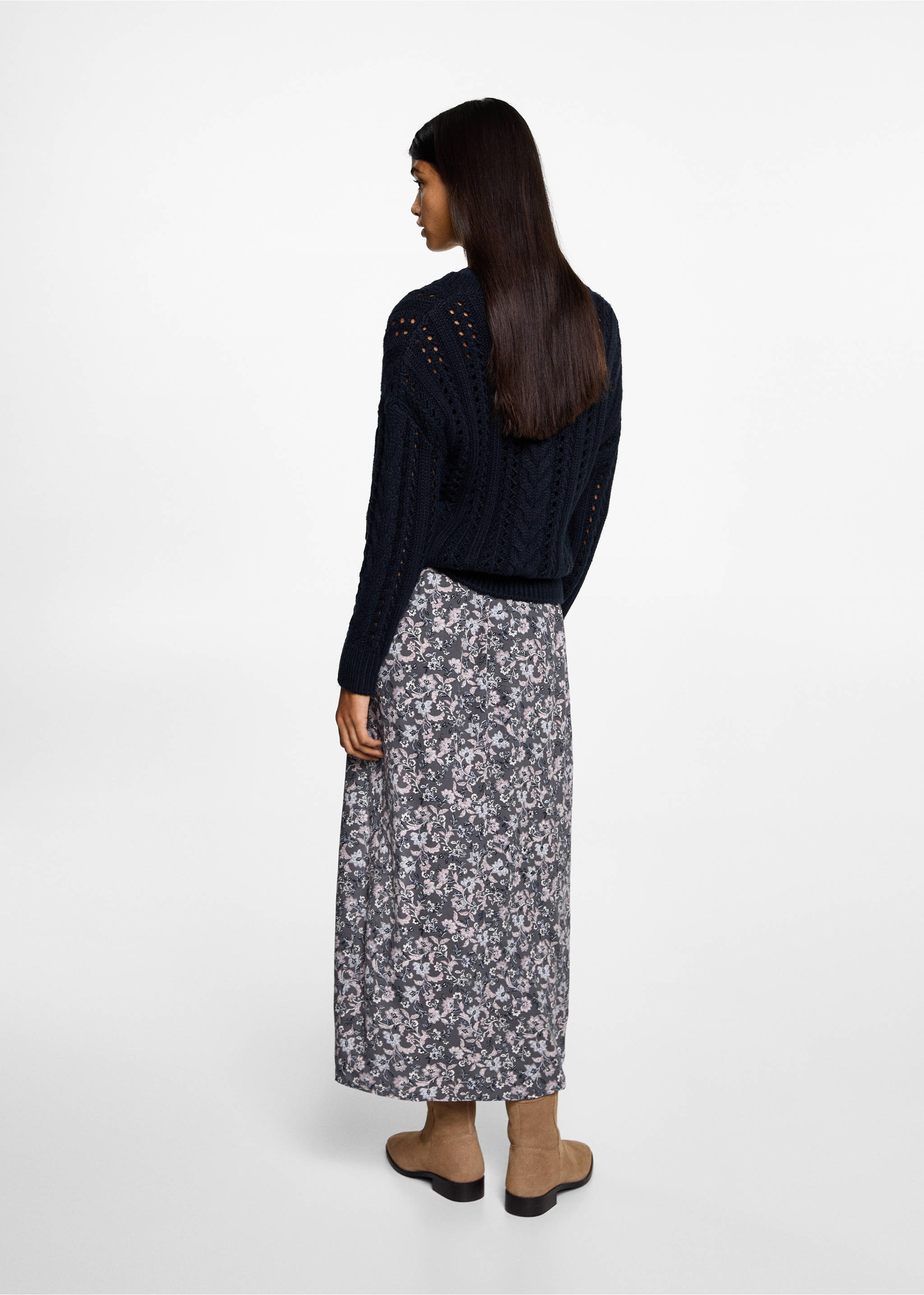 Slit floral skirt - Reverse of the article, Pink. Ref: 77086740-00.