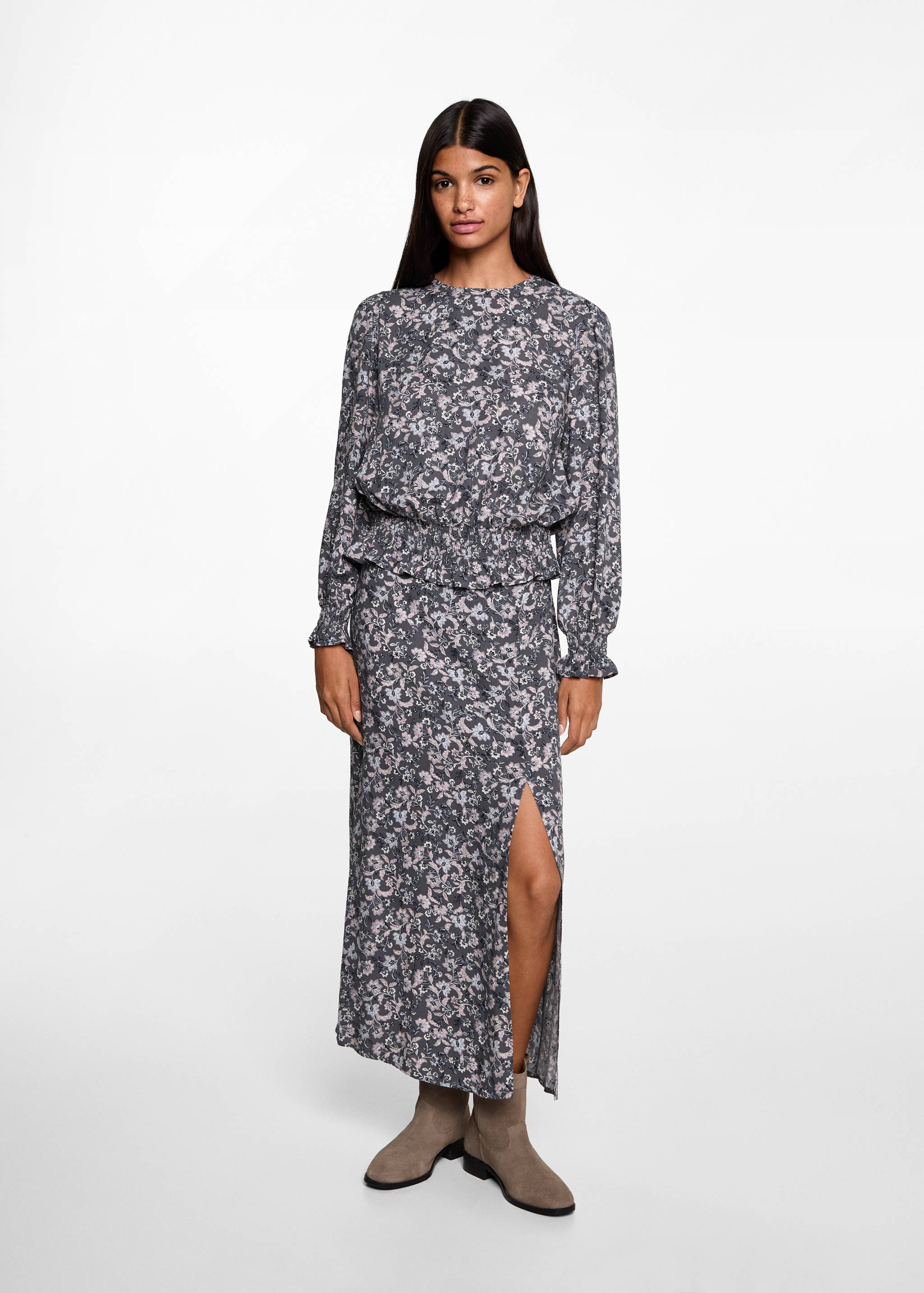 Slit floral skirt - Details of the article 2