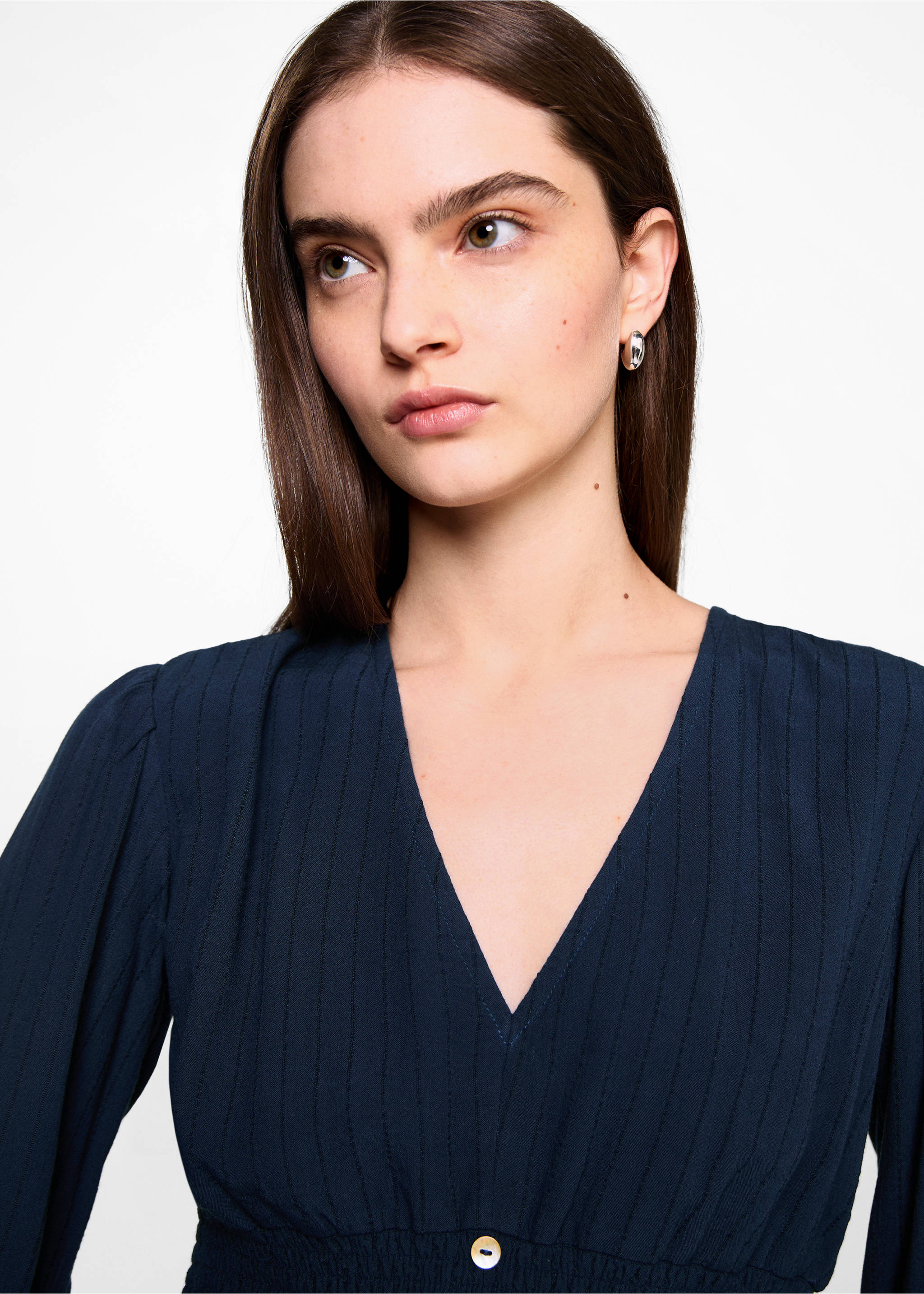 Ruched detail dress - Details of the article 1, Dark Navy. Ref: 77086742-00.