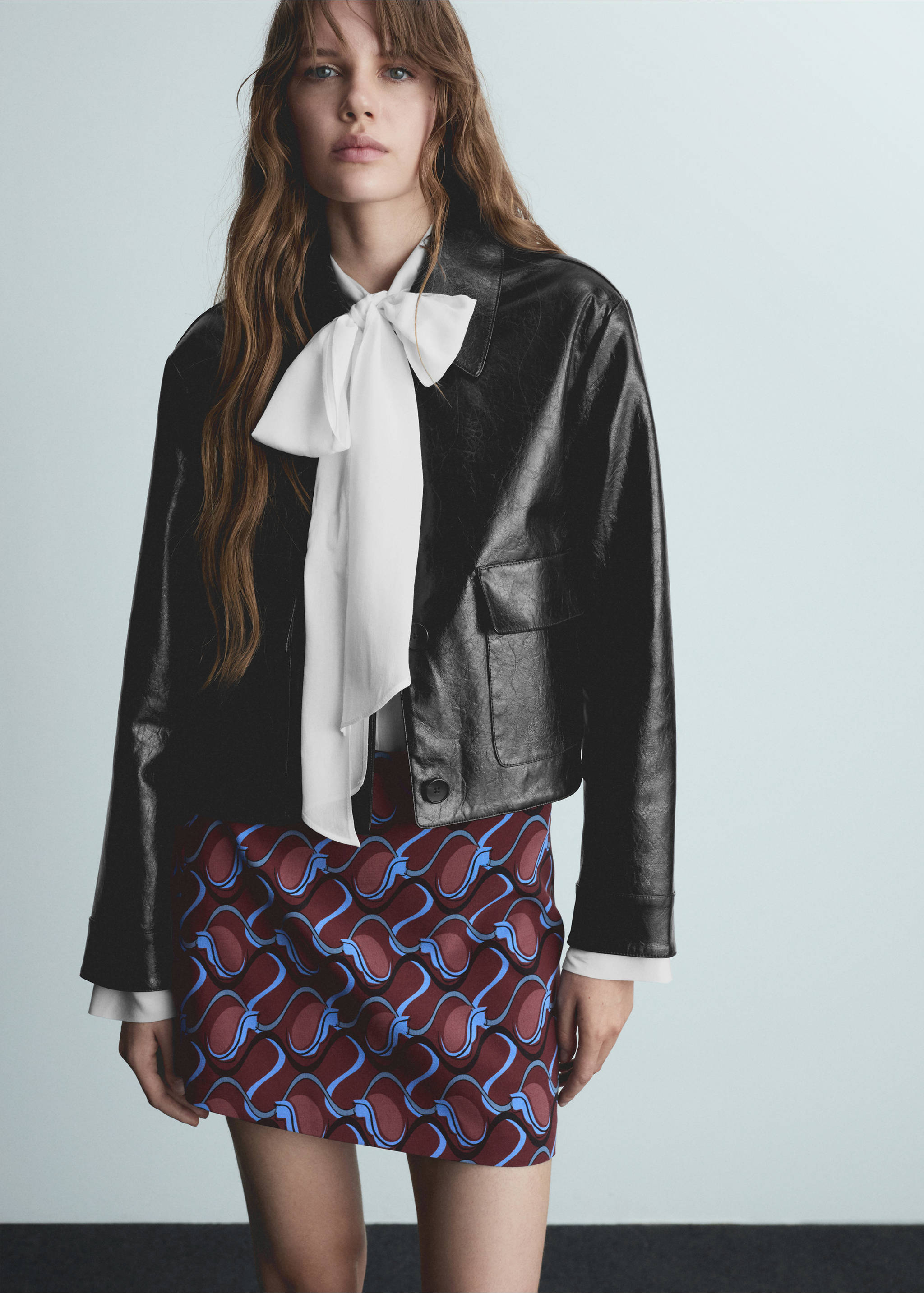 Printed miniskirt - Details of the article 1, Maroon. Ref: 77086751-00.