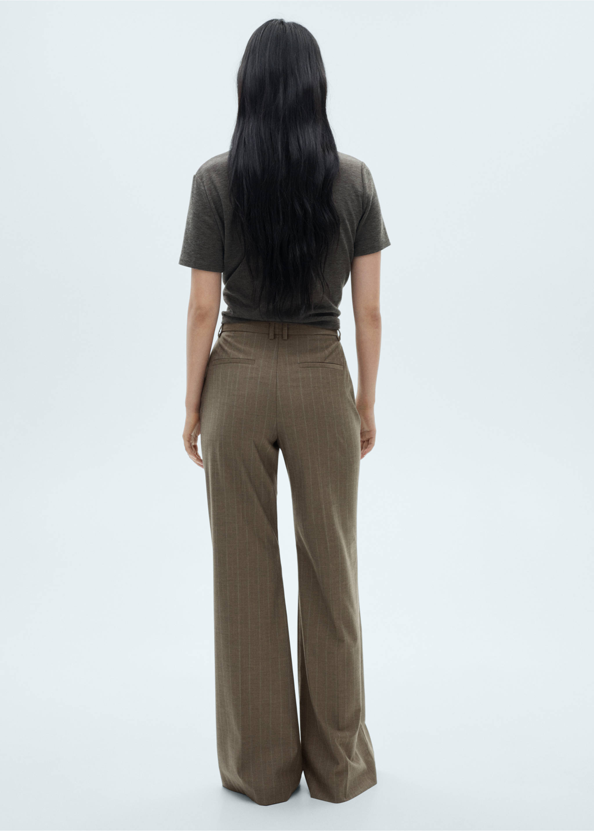 Pinstripe flared trousers - Reverse of the article, Beige. Ref: 77087113-00.