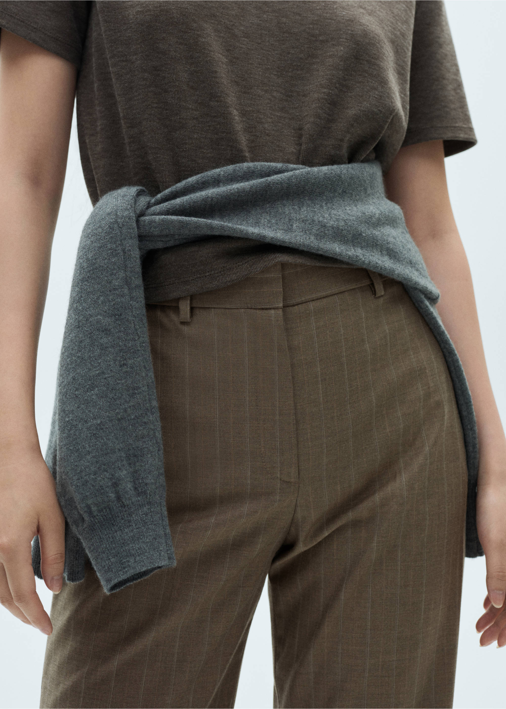 Pinstripe flared trousers - Details of the article 1, Beige. Ref: 77087113-00.